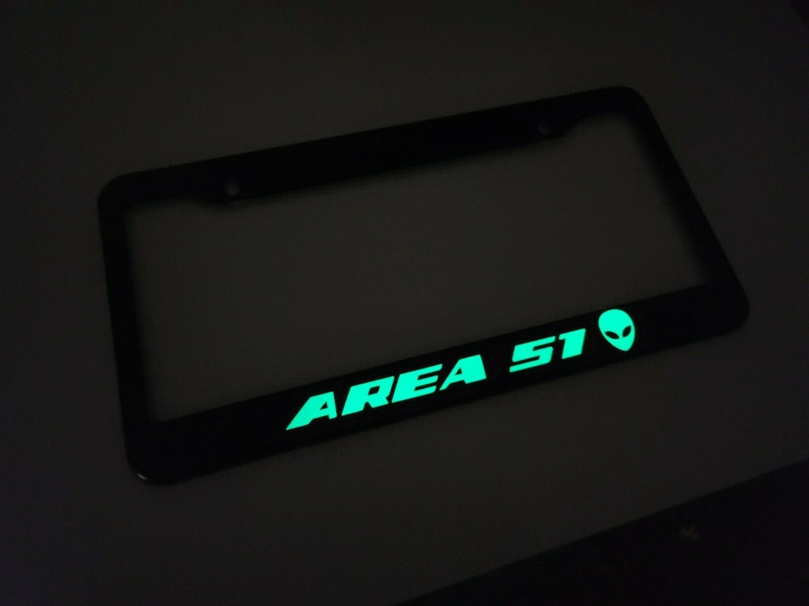Glowing Area 51 Alien UFO License Plate Frame Stainless Steel Rust Free Glowing Area 51 Alien UFO License Plate Frame Stainless Steel Rust Free