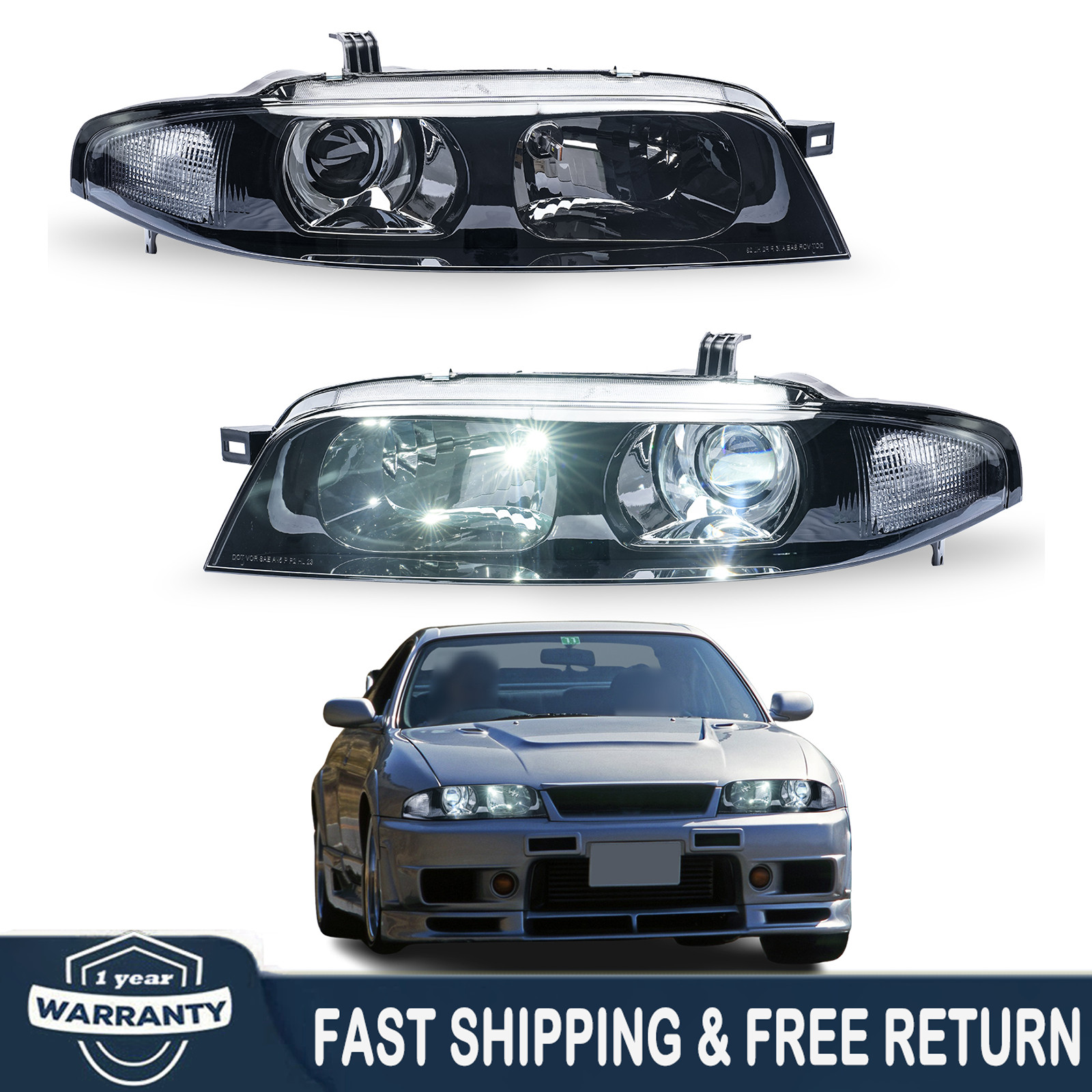 Pair R33 Projector LED Headlight For Nissan Skyline R33 GT-R 1995-1998 Plug&Play Pair R33 Projector LED Headlight For Nissan Skyline R33 GT-R 1995-1998 Plug&Play