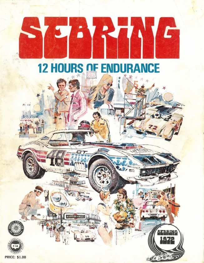 1972 Sebring 12 Hour Race Program Greenwood Corvette BFGoodrich Ad Original