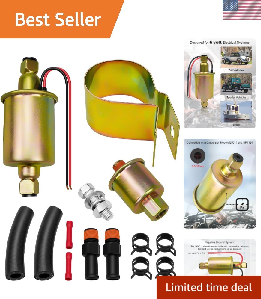 6V Electric Fuel Pump Kit Fit for Carbureted Models E8011 SP1124 5-8 PSI 6V Electric Fuel Pump Kit Fit for Carbureted Models E8011 SP1124 5-8 PSI