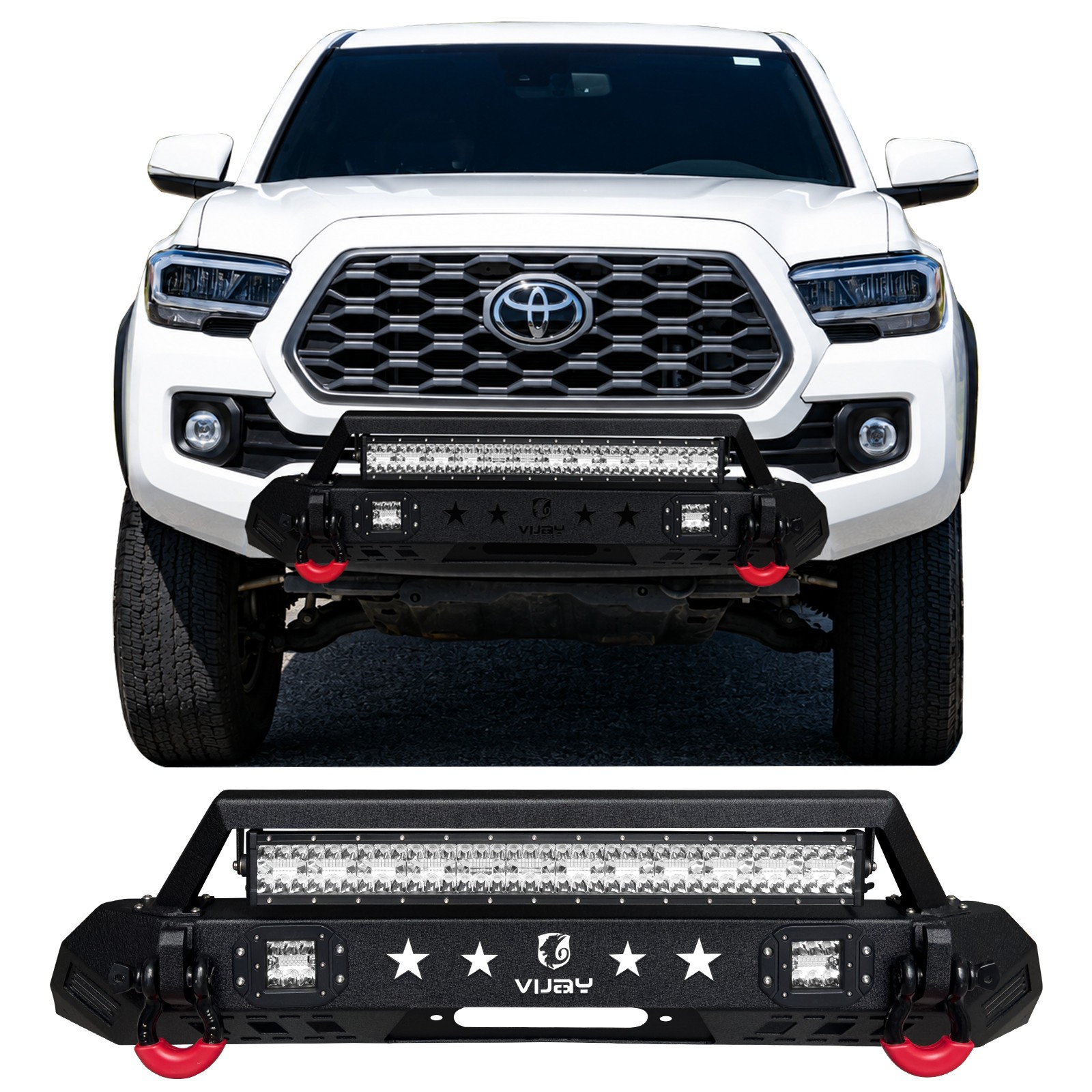 Off-Road Steel Front Bumper Fits 2016-2023 Toyota Tacoma w/LED Lights D-Rings
