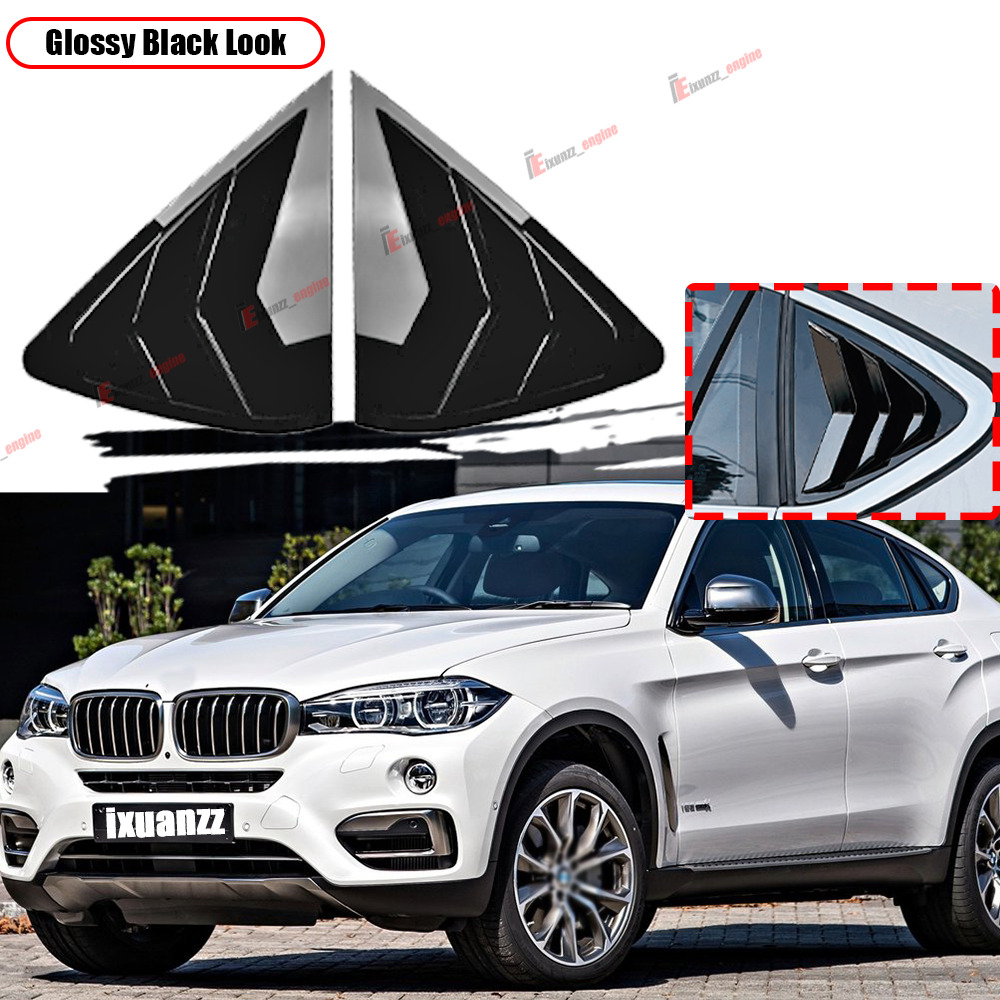 For BMW X6 F16 2015-2019 Gloss Black Rear Window Louver Vent Shade Shutter Cover