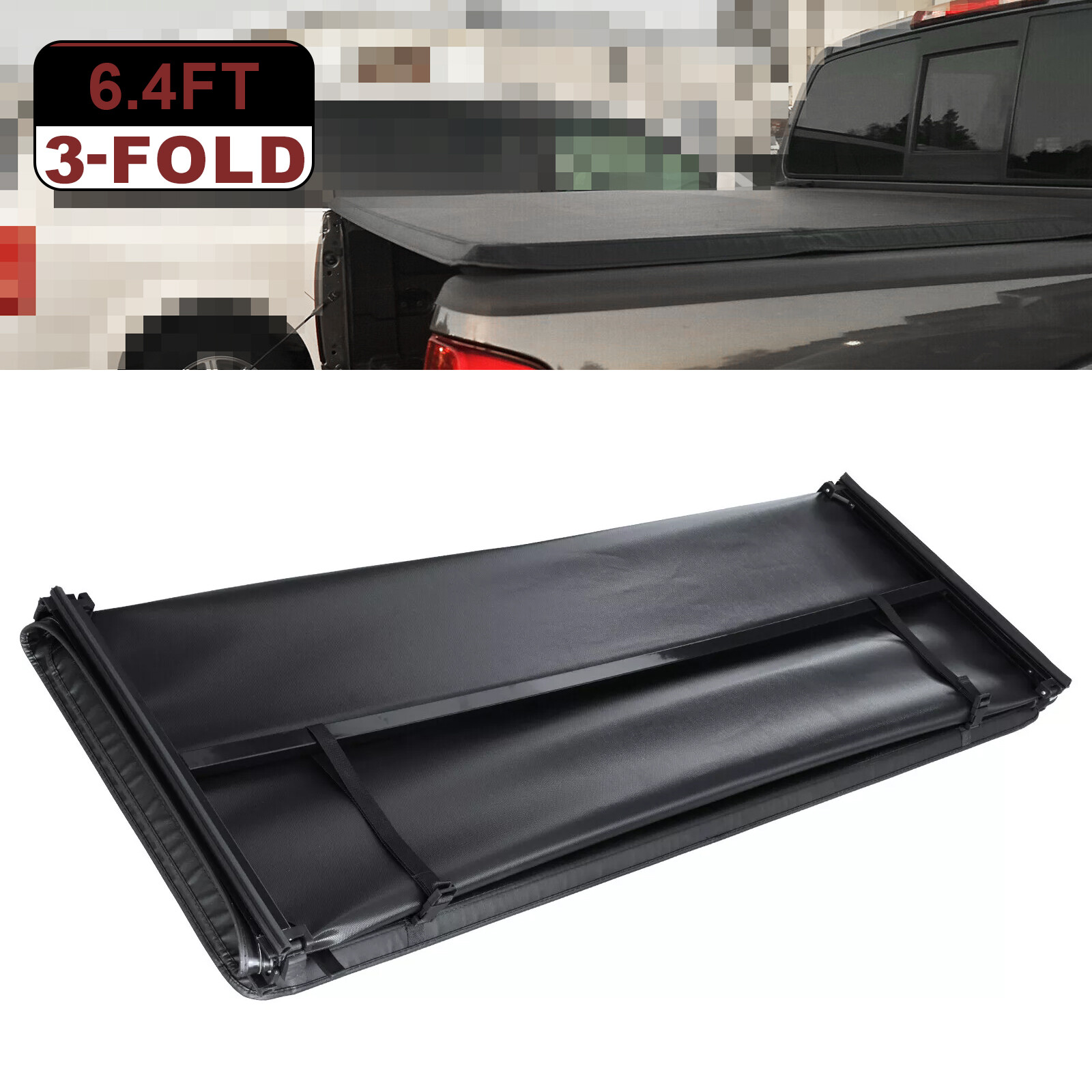 6.4FT/6.5FT 3 Tri-Fold Soft Truck Bed Tonneau Cover For 02-24 Ram 1500 2500 3500