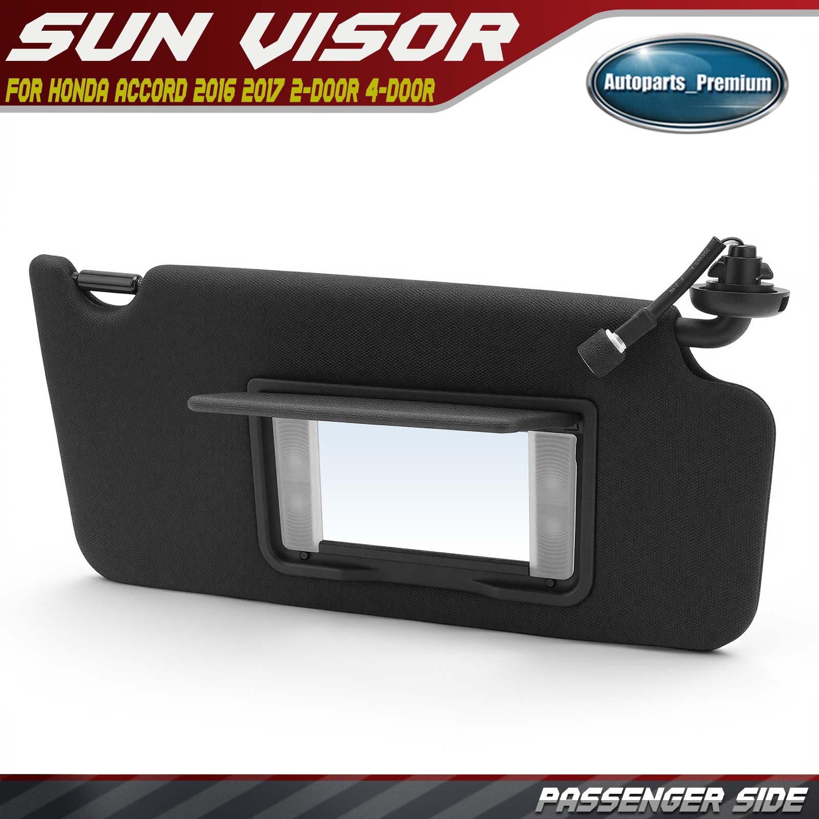 Black Passenger Side Sun Visor with Mirror & Light for Honda Accord 2016 2017