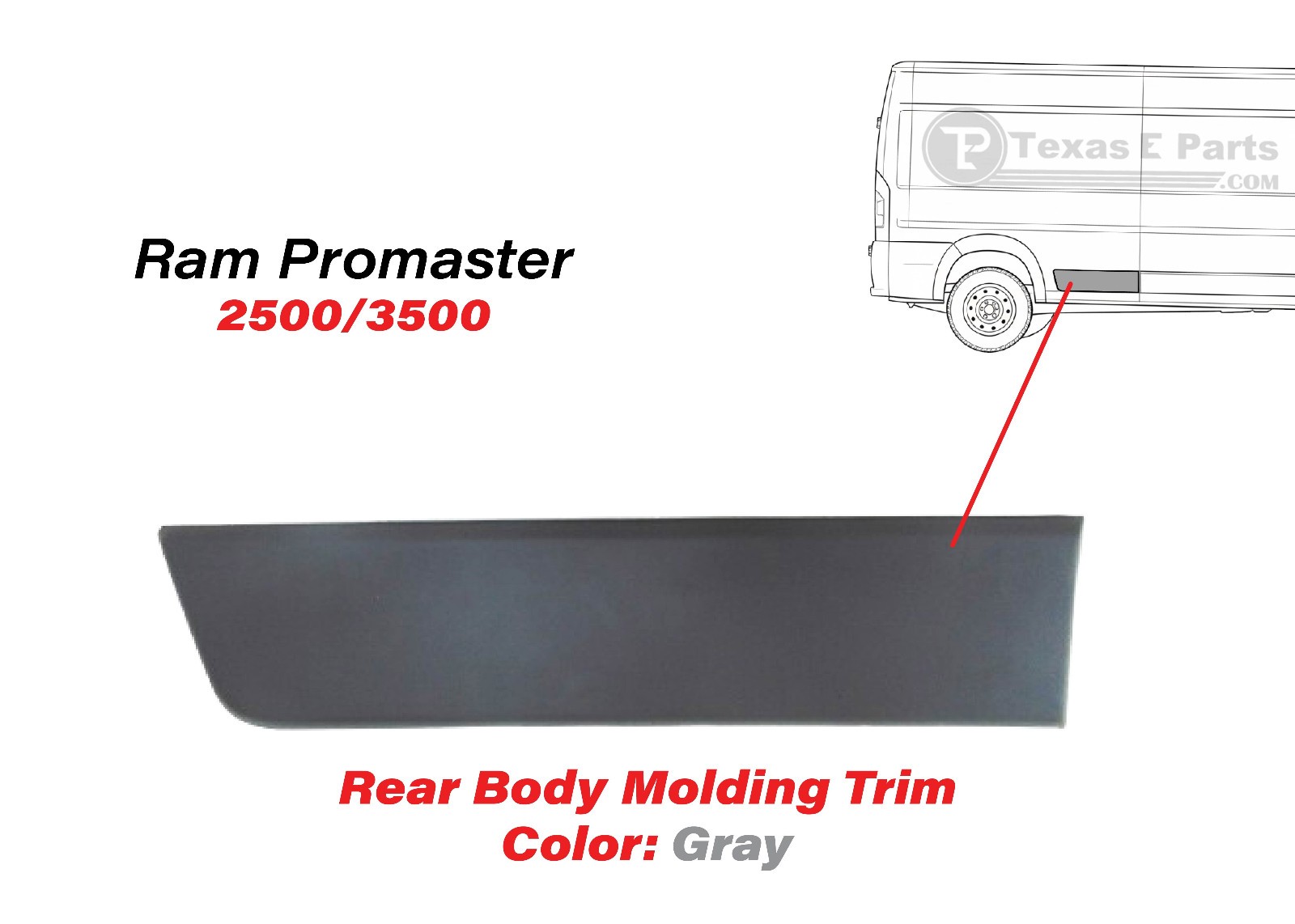 New Fits 2015-2018 Ram ProMaster Extended Right Rear Side Body Trim Molding RH