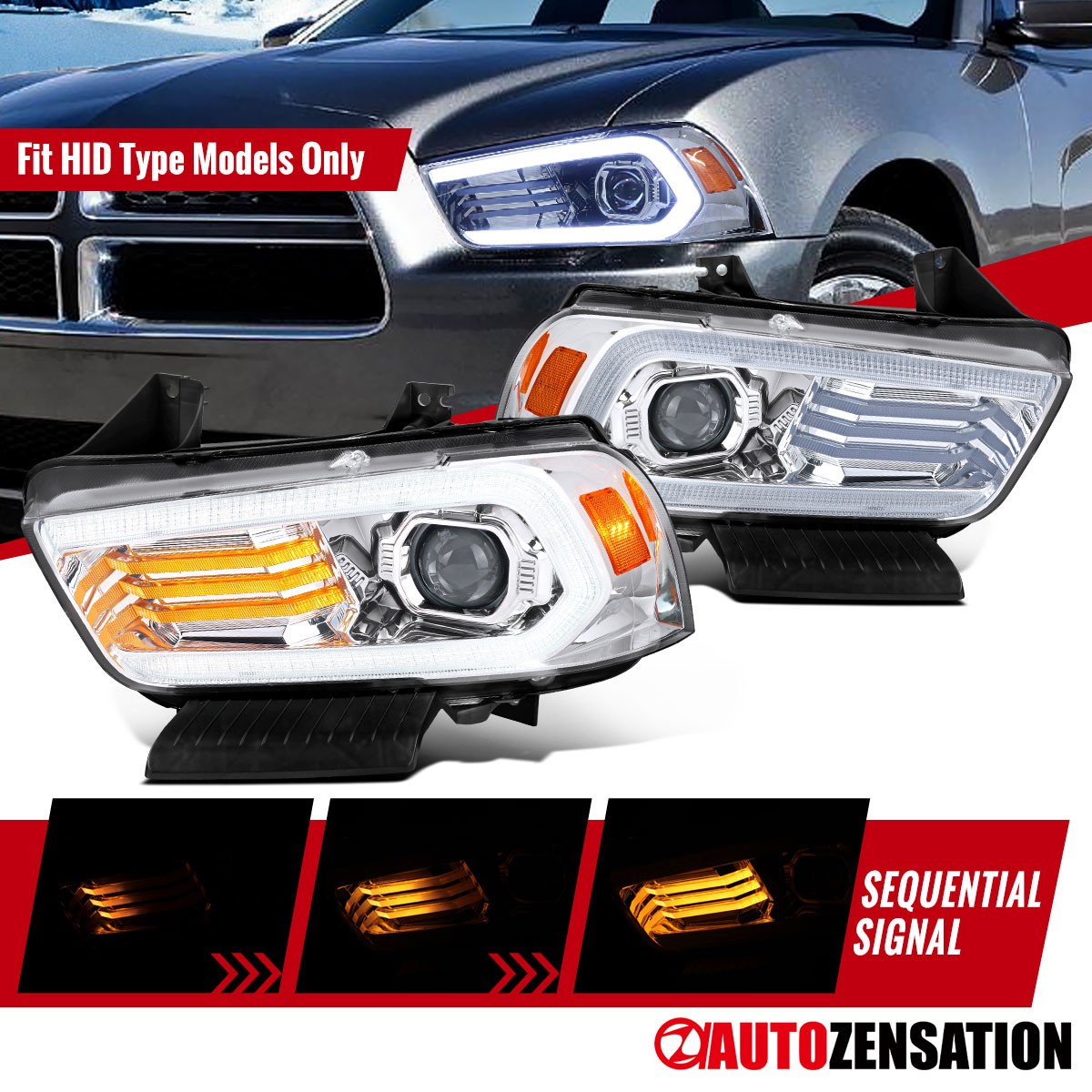 Fit 2011-2014 Dodge Charger HID Projector Headlights LED DRL Sequential Signal Fit 2011-2014 Dodge Charger HID Projector Headlights LED DRL Sequential Signal