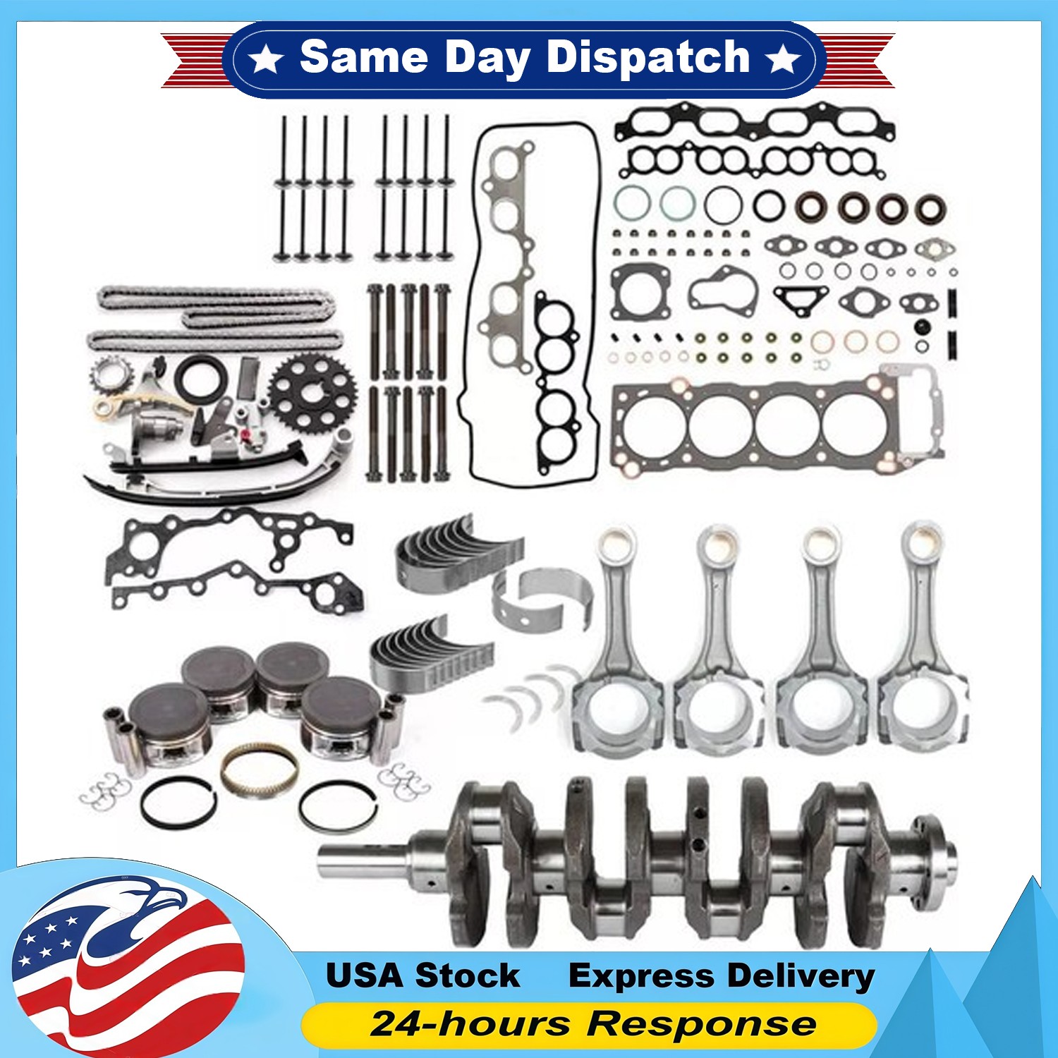 3RZ-FE Engine Rebuild Overhaul Kit Crankshaft Rods Timing For Toyota Tacoma 2.7L