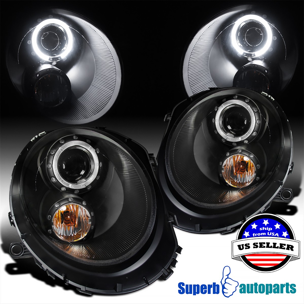 LED Halo Fits 2007-2012 Mini Cooper S Projector Headlights Head Lamps Black LED Halo Fits 2007-2012 Mini Cooper S Projector Headlights Head Lamps Black