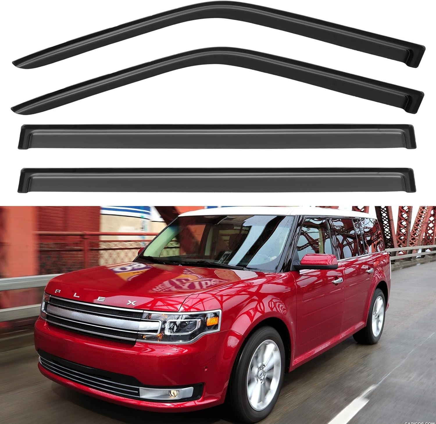 Window Visors Rain Guards Shield for 2009-2019 Ford Flex, Smoked