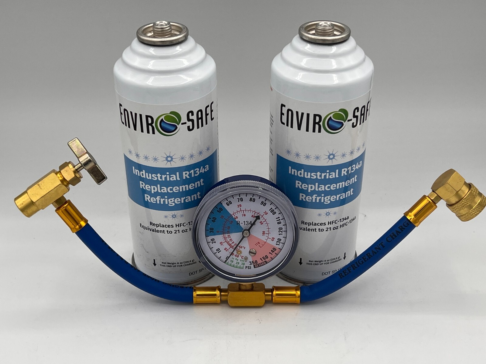 Envirosafe Auto AC Industrial R134a Replacement Refrigerant, 2 cans & Gauge Envirosafe Auto AC Industrial R134a Replacement Refrigerant, 2 cans & Gauge