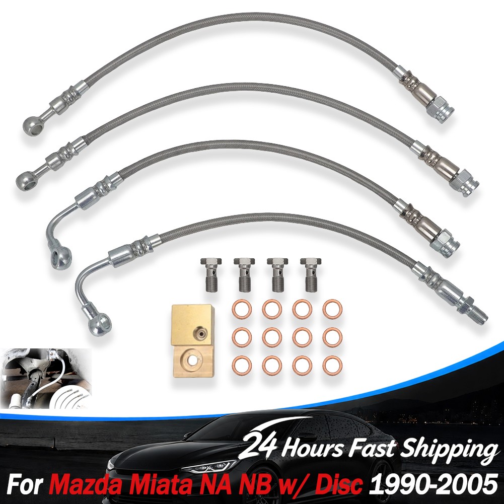 For 1990-2005 Mazda Miata NA/NB w/ Disc Brakes Front & Rear Brake Hose Lines Kit