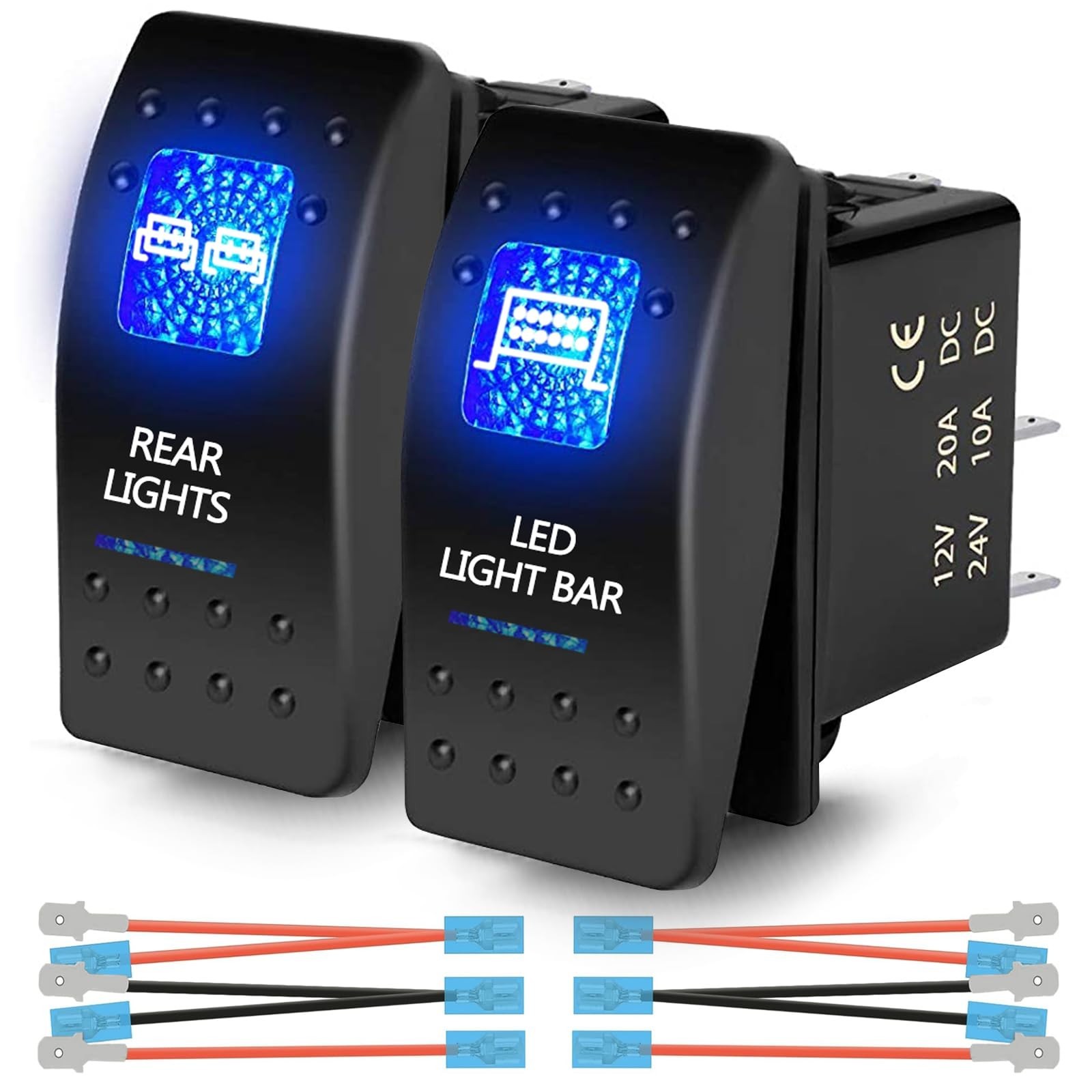 2Pcs 12V 20A Blue LED Rocker Switch for UTV ATV Boat Golf Cart - 3-Pin Toggle Sw