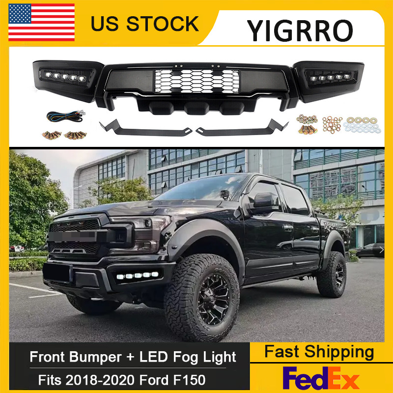 For 2018-2020 Ford F150 Steel Black Front Bumper Assembly W/LED Fog Raptor Style