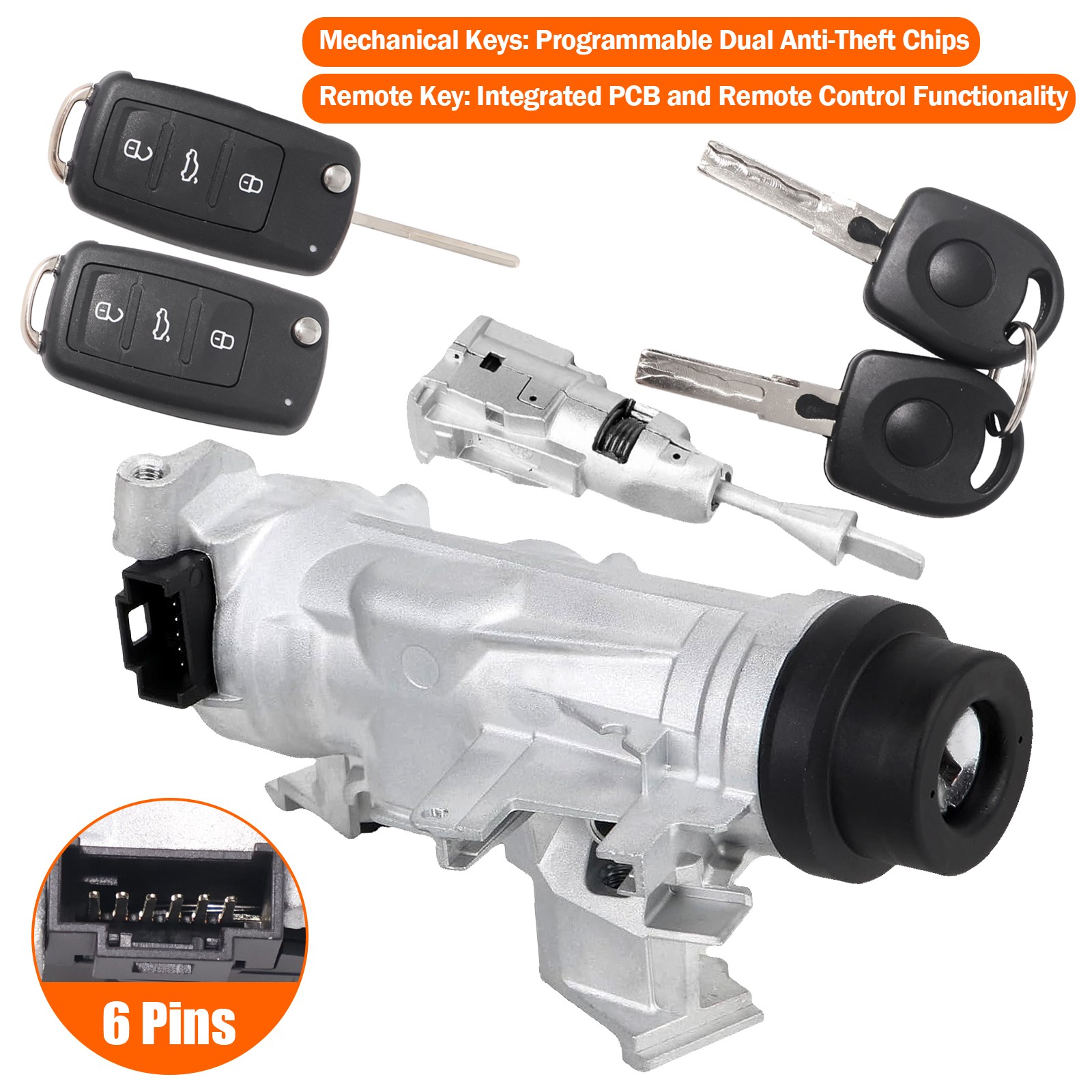 Ignition Switch Lock Assembly With 4x Keys For Audi A3 Q3 RS3 VW Jetta Golf EOS