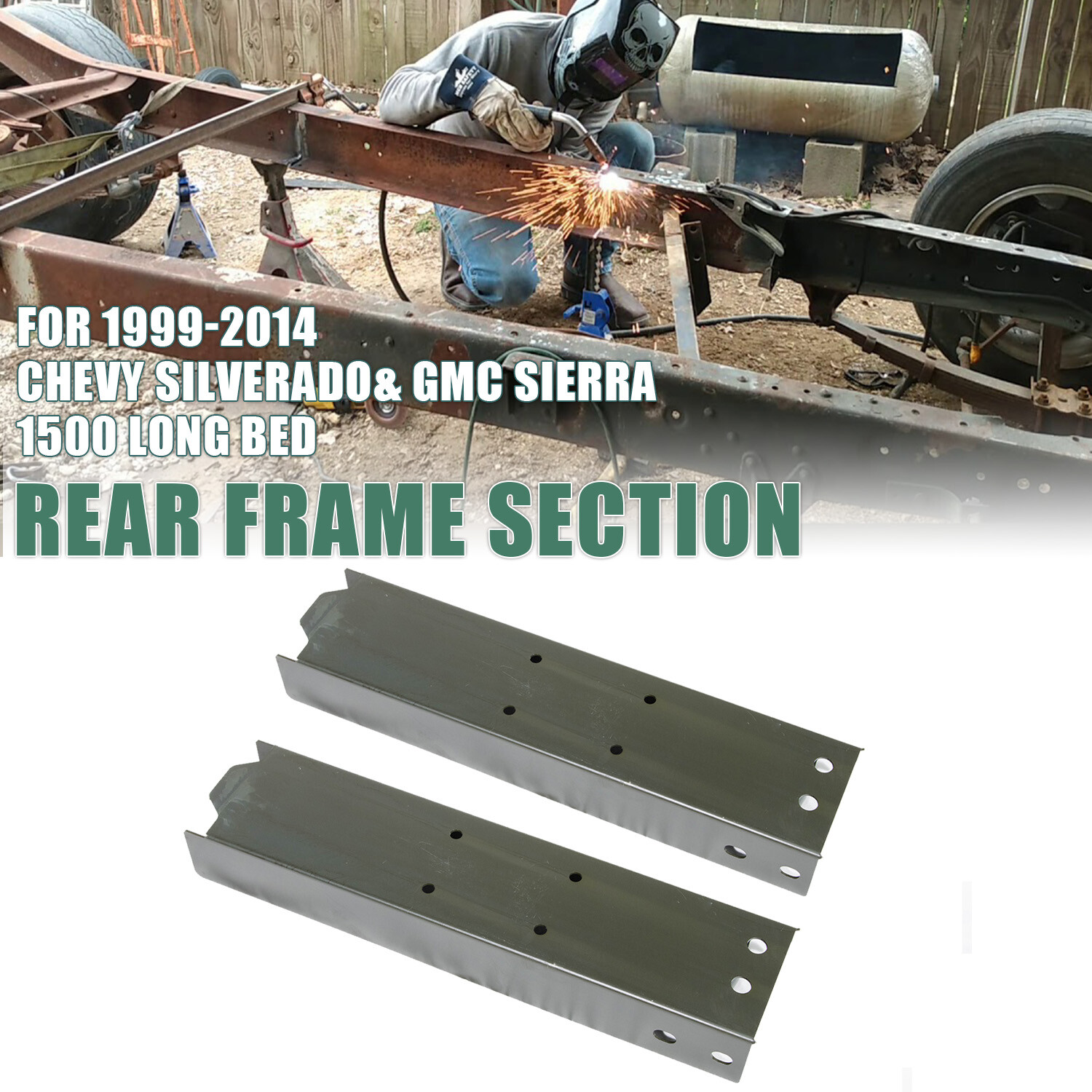 2pcs Long Bed Rear Frame Section for 1999-2014 Chevy Silverado & GMC Sierra 1500