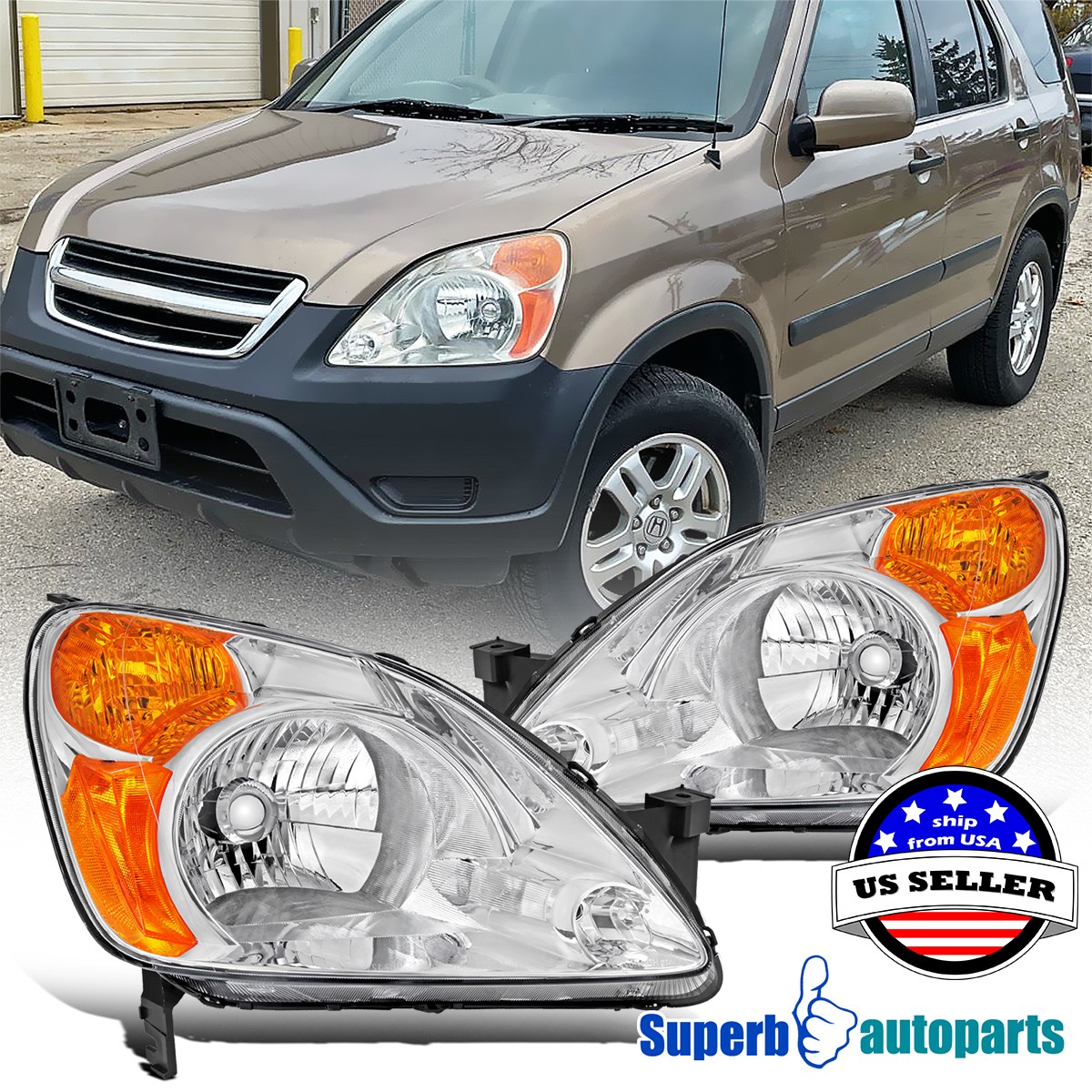 For 2002 2003 2004 Honda CR-V Headlights Lamps OE Replacement Assembly L+R Pair For 2002 2003 2004 Honda CR-V Headlights Lamps OE Replacement Assembly L+R Pair