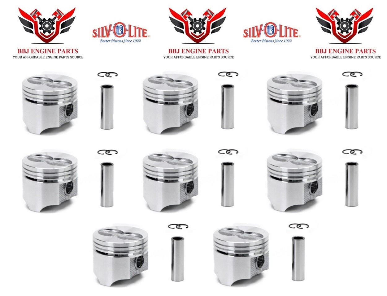 8 Silvolite Hypereutectic Flat Top Pistons for 1968 - 1976 Ford 360 Fe V8
