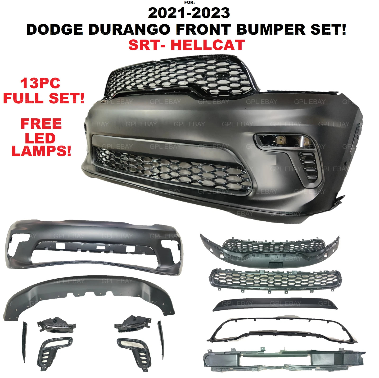 For 2021 2022 2023 Dodge Durango SRT Hellcat Complete Front Bumper Assembly LED