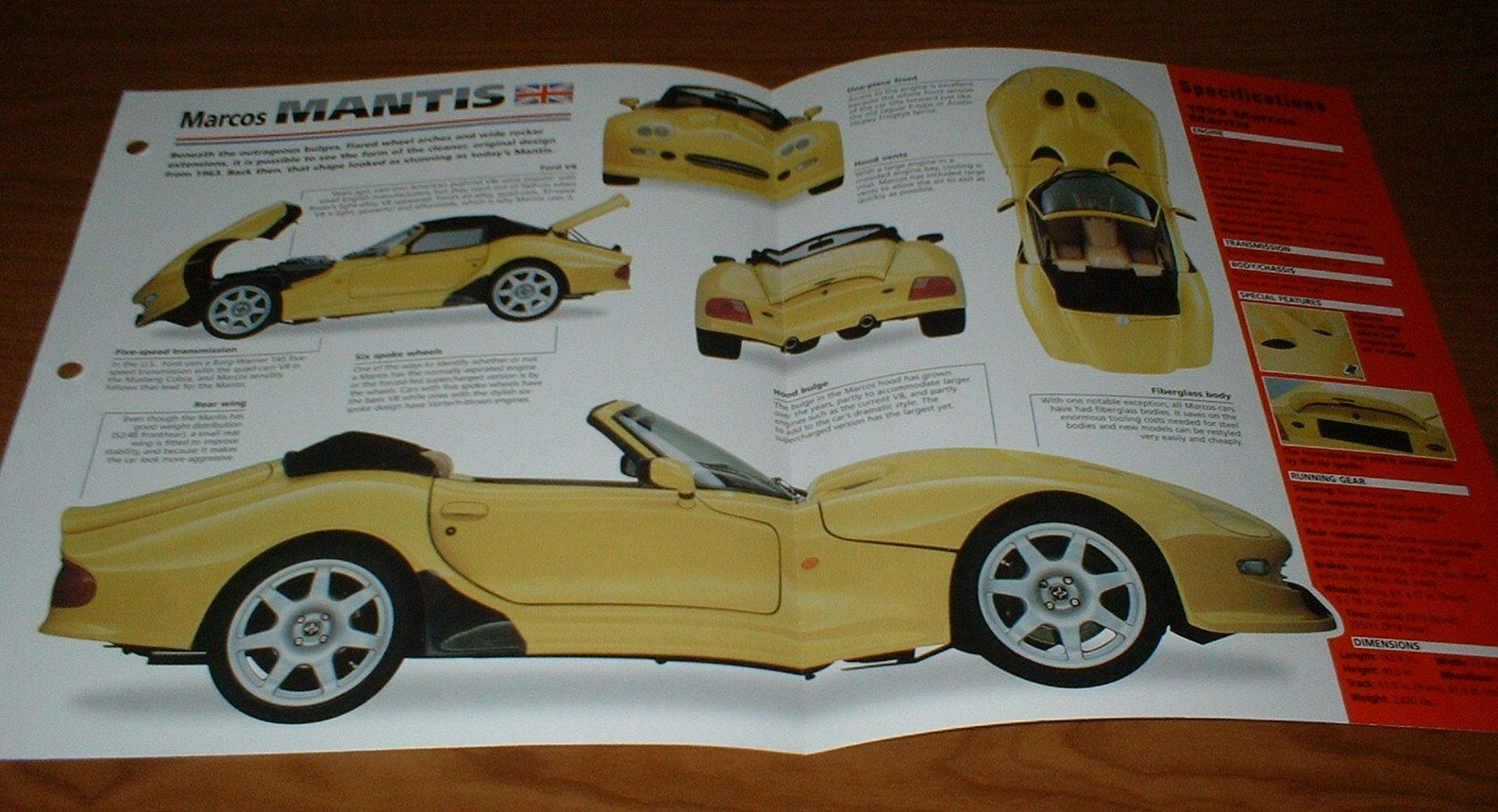 1999 MARCOS MANTIS SPEC SHEET BROCHURE PHOTO INFO PAMPHLET 98 COBRA