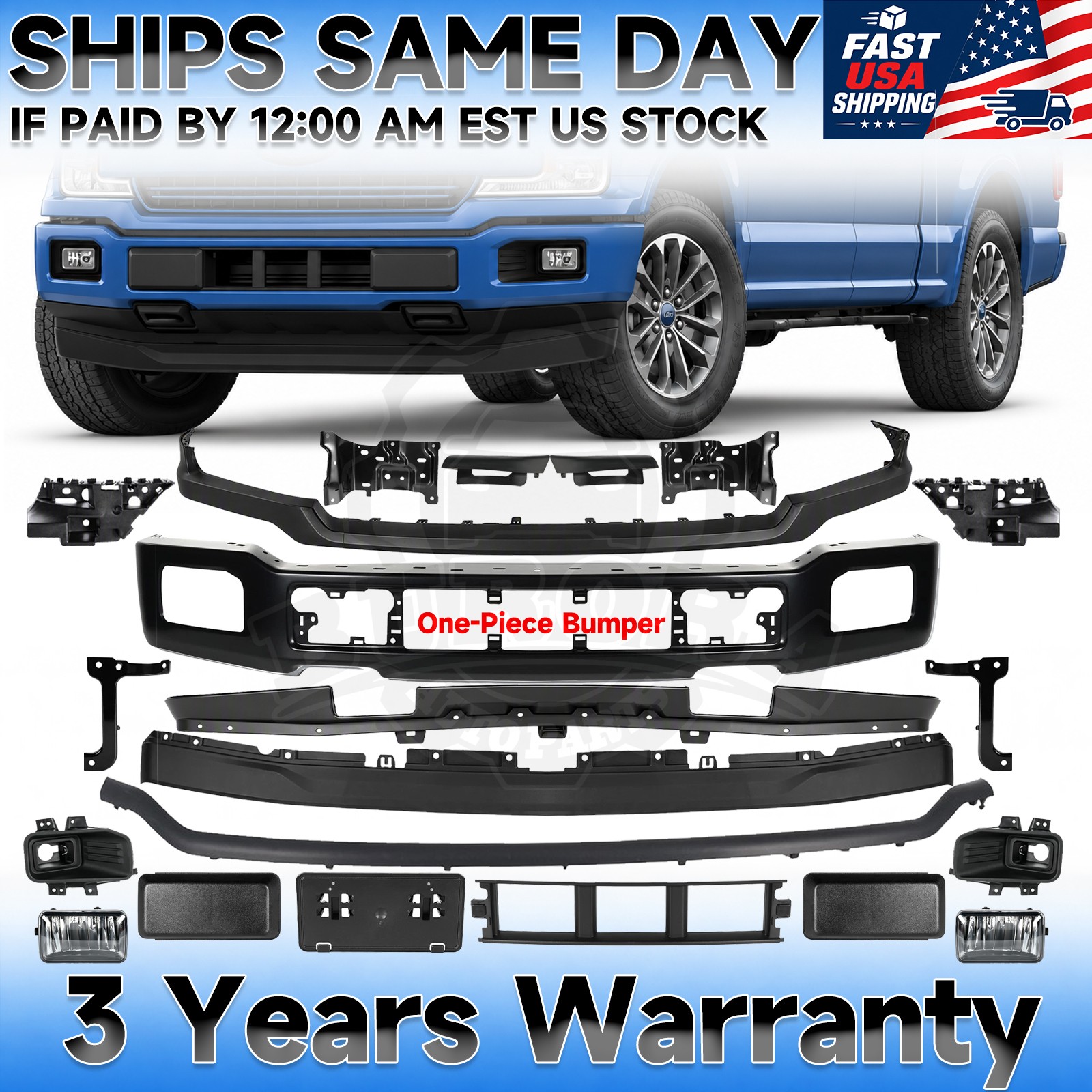 New Front Bumper Cover Kit W/ Halogen Fog Lights Fits 2018 2019 2020 Ford F-150