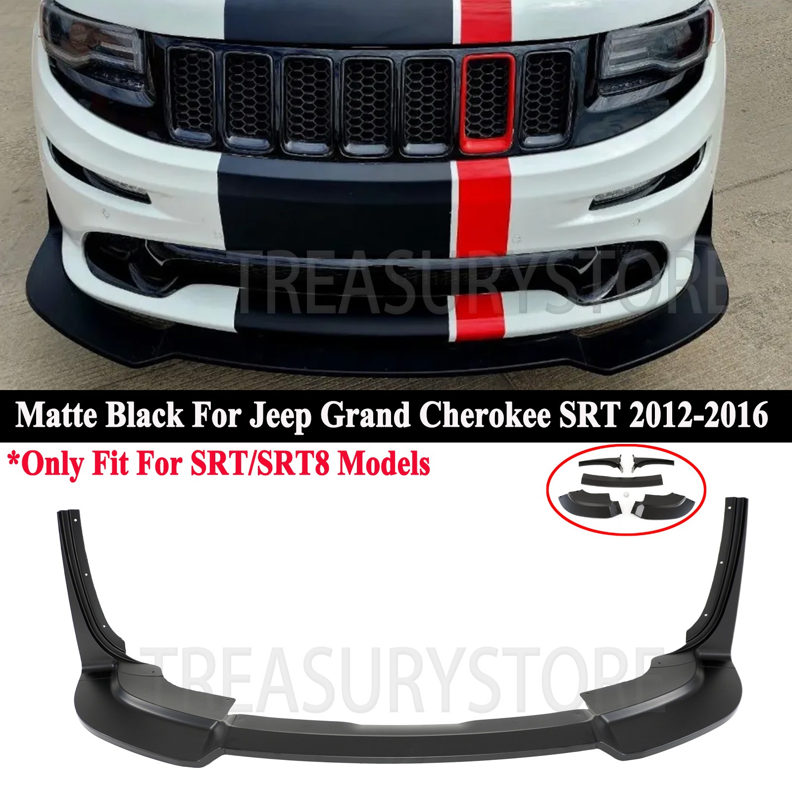 Matte Black For Jeep Grand Cherokee SRT/SRT8 2012-16 Front Bumper Lip W/ Winglet Matte Black For Jeep Grand Cherokee SRT/SRT8 2012-16 Front Bumper Lip W/ Winglet