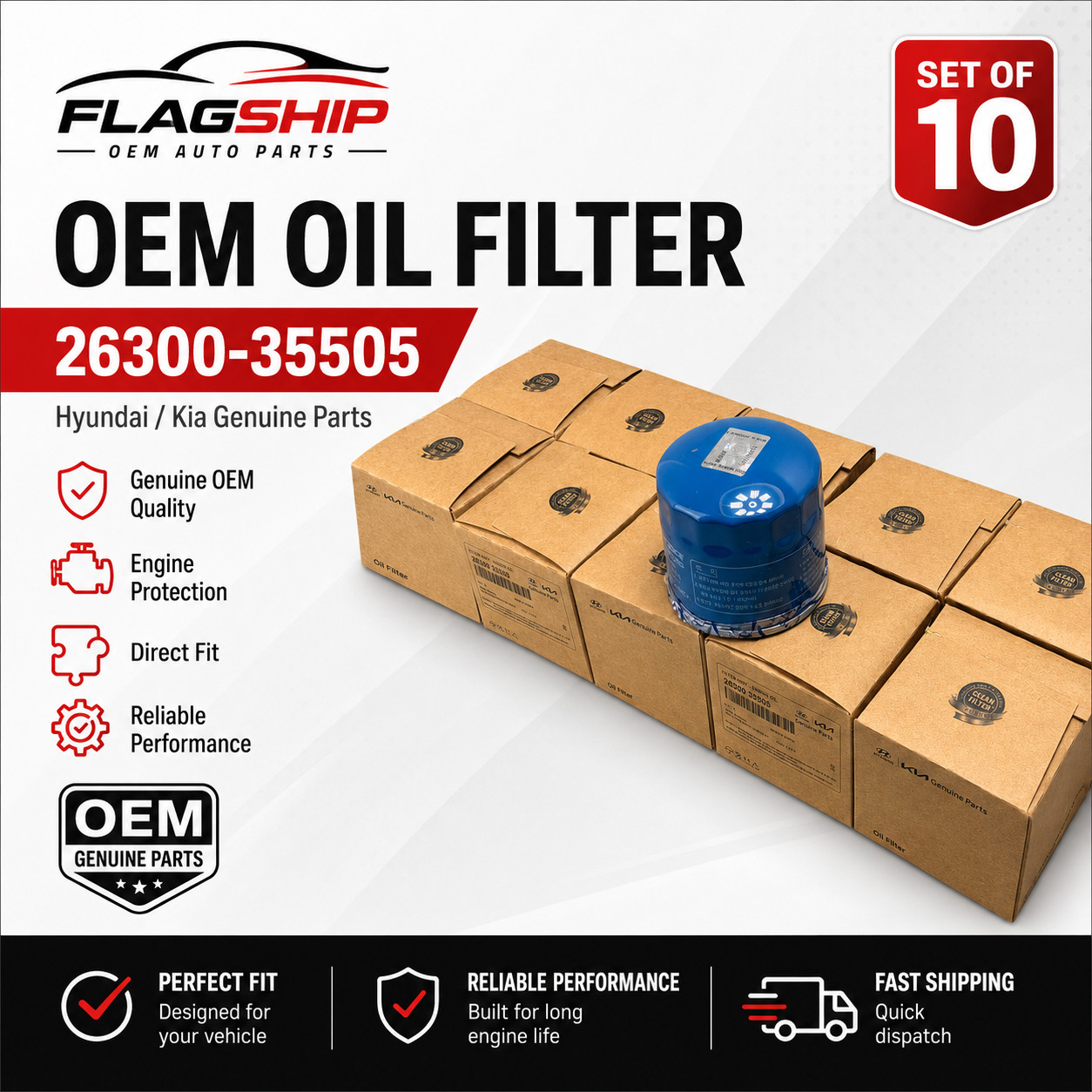 set of 10 PCS Genuine Oil Filter for 1986-2025 HYUNDAI KIA OE# 26300-35505 set of 10 PCS Genuine Oil Filter for 1986-2025 HYUNDAI KIA OE# 26300-35505