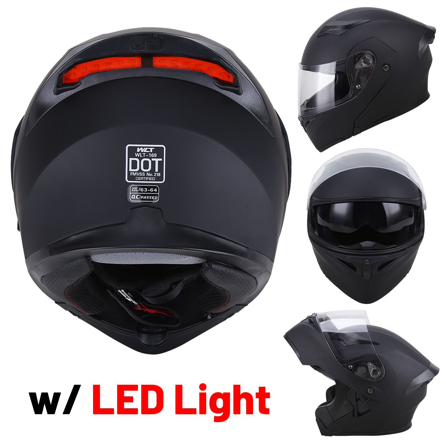Flip up Modular Full Face Motorcycle Helmet Dual Visors with LED DOT Brand New Flip up Modular Full Face Motorcycle Helmet Dual Visors with LED DOT Brand New