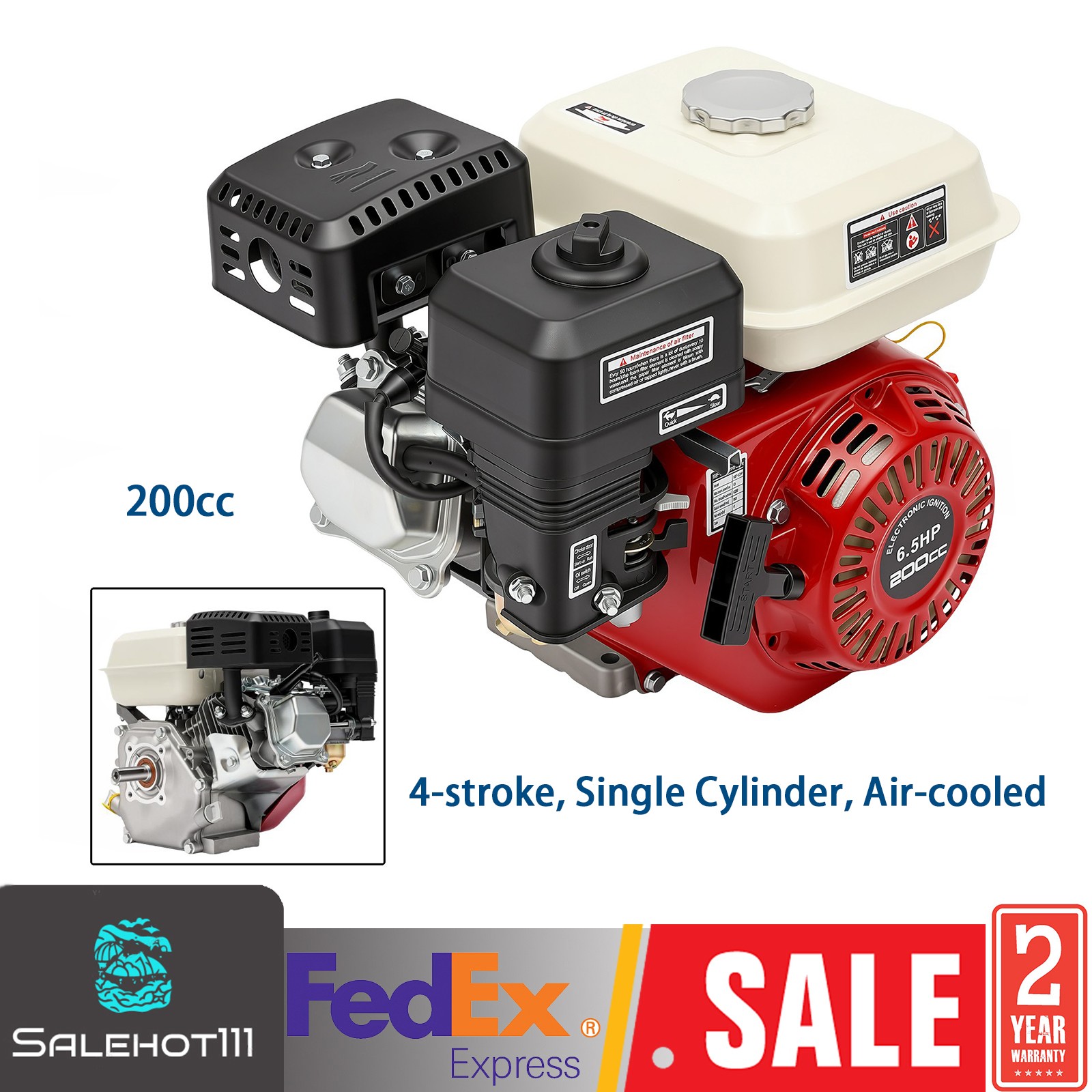 4 Stroke 6.5HP Gas Engine Motor 200CC OHV Single Cylinder Air-cooled Pull Start