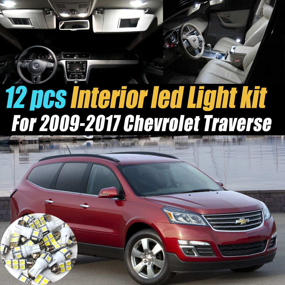 12Pc Super White Car Interior LED Light Bulb Kit for 2009-2017 Chevy Traverse