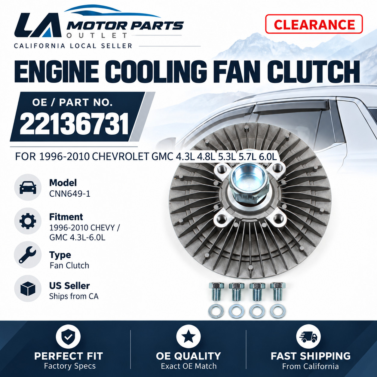Cooling Fan Clutch 96-10 Chevrolet GMC 4.3L 4.8L 5.3L 5.7L 6.0L 22136731