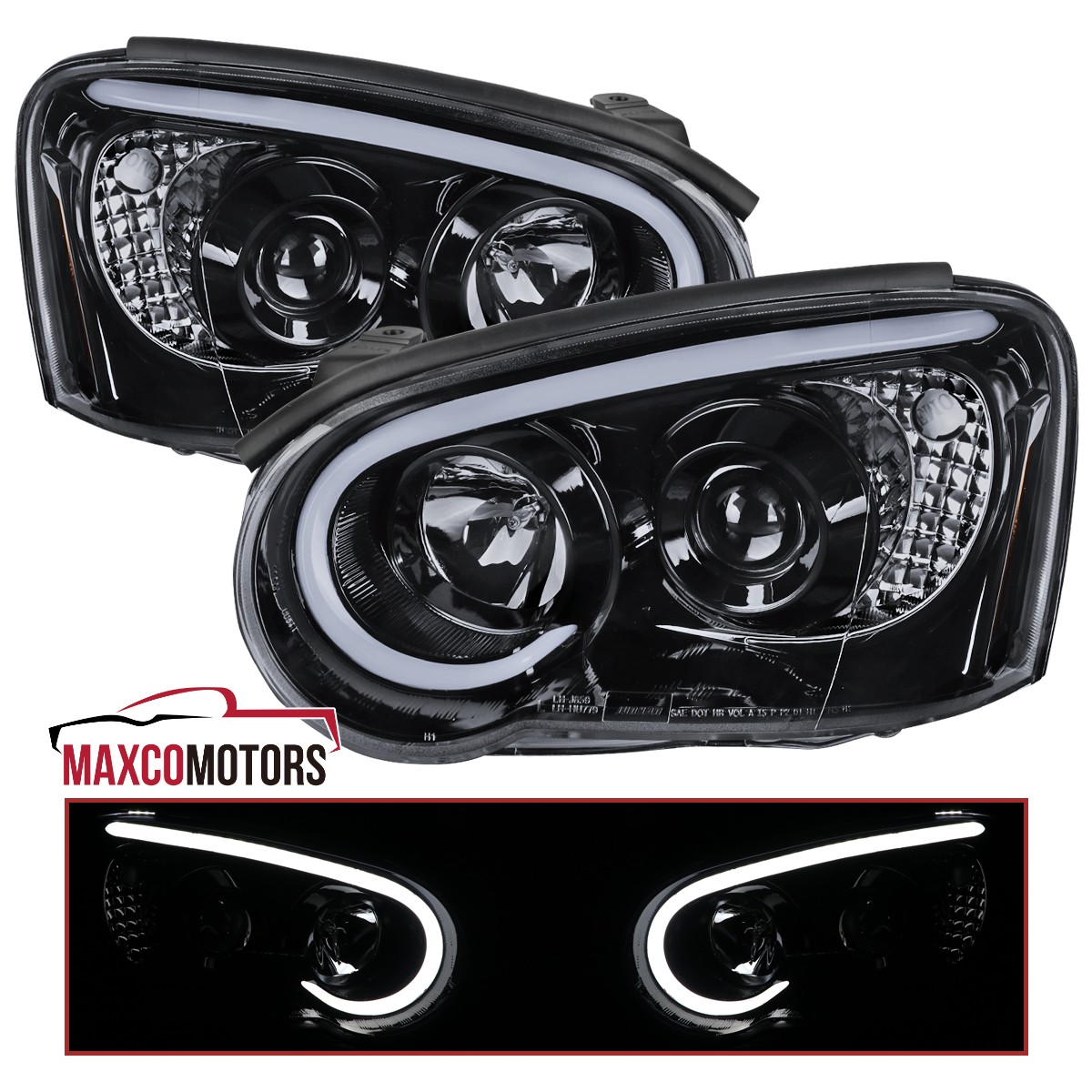Fits 2004-2005 Subaru Impreza WRX Smoke Projector Headlights LED Strip Lamps L+R