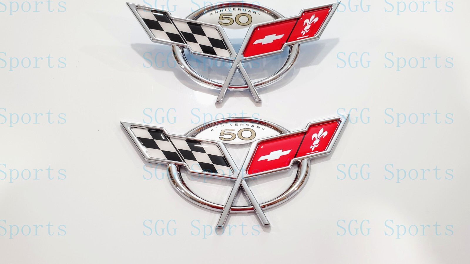2PC 1997-2004 C5 Corvette Chrome Front Rear 50Th Anniversary Cross Flags Emblems