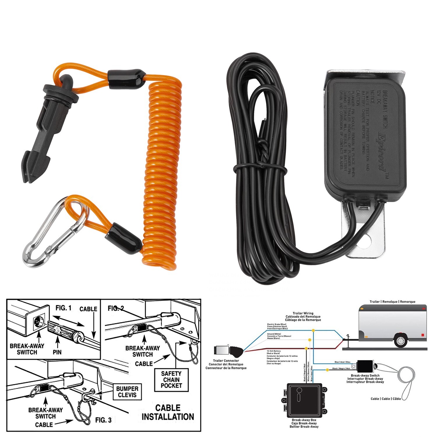 4 Feet Trailer Breakaway Switch Trailer Break Control kit Electric Brake Switch 4 Feet Trailer Breakaway Switch Trailer Break Control kit Electric Brake Switch
