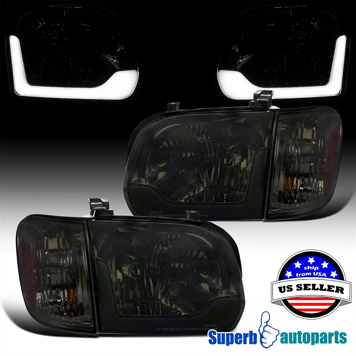 For 05-06 Toyota Tundra 05-07 Sequoia LED strip Smoke Headlight w/ Corner light For 05-06 Toyota Tundra 05-07 Sequoia LED strip Smoke Headlight w/ Corner light