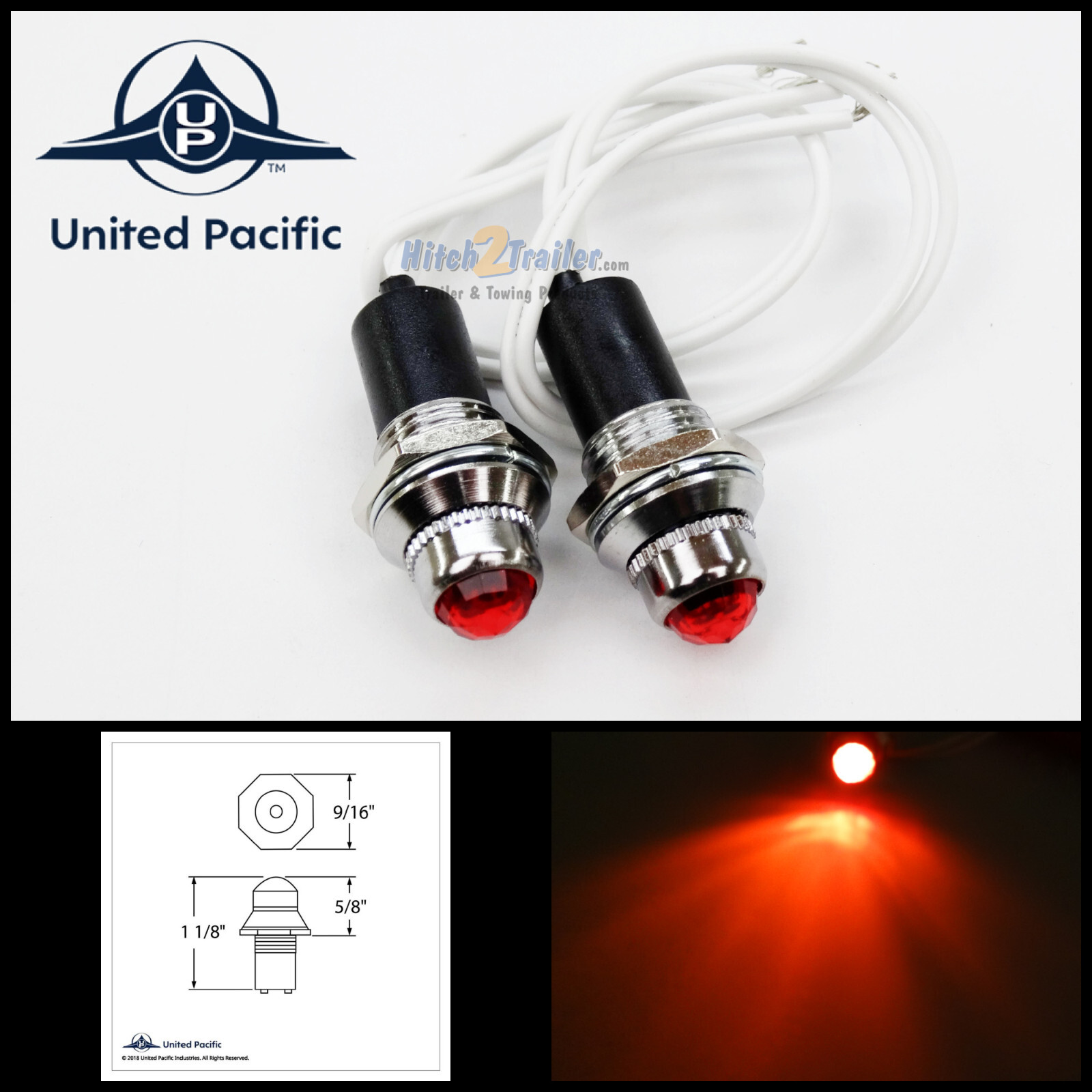 Pair Mini Red Pilot Dash Indicator Warning Lights 12V Classic Hot Rod Vintage