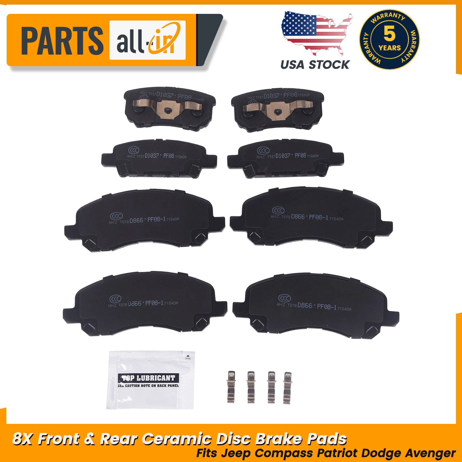 8PCS Front & Rear Ceramic Disc Brake Pads For Jeep Compass Patriot Dodge Avenger