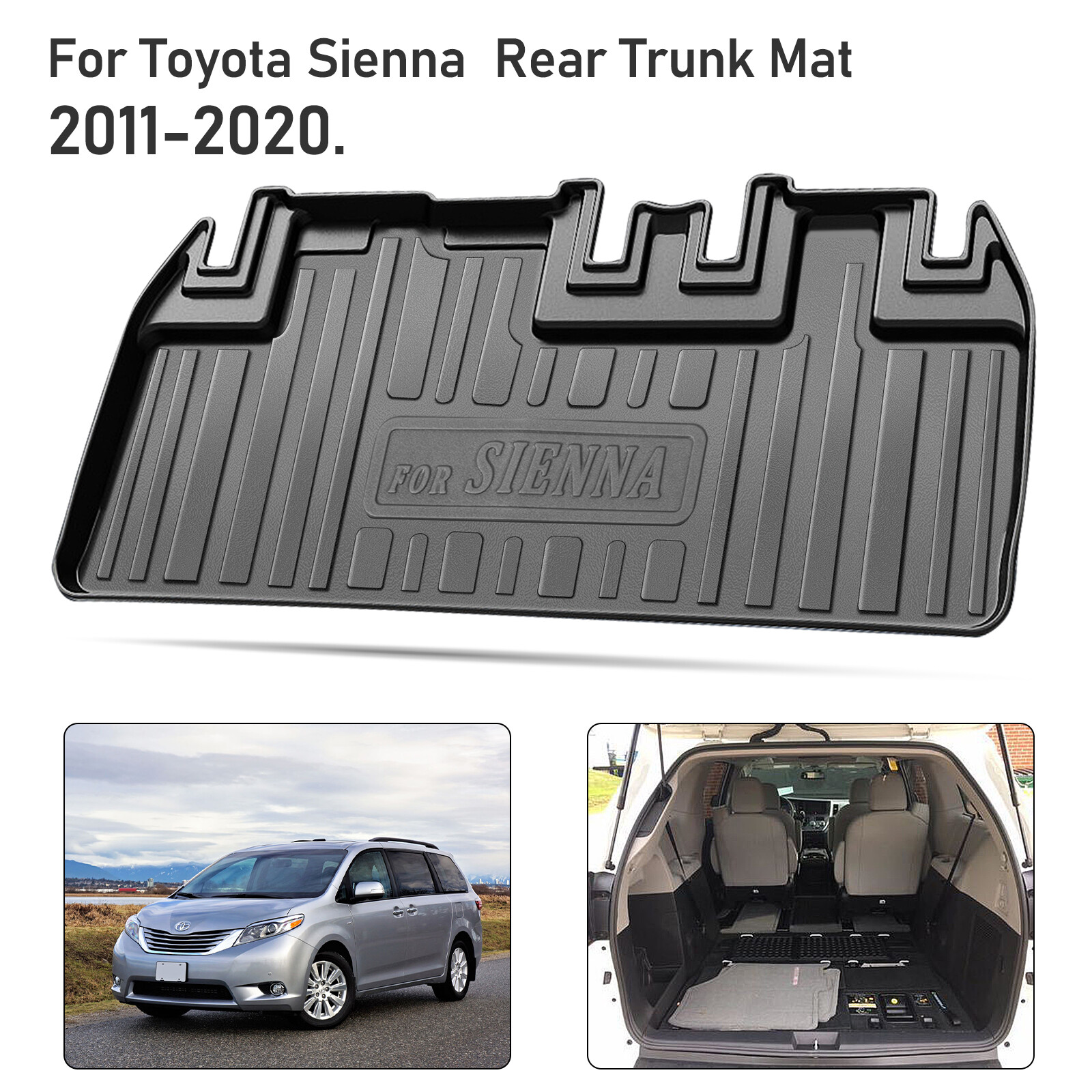 All Weather Rear Trunk Mat for 2011-2020 Toyota SIENNA Cargo Liner Floor TPE Pad