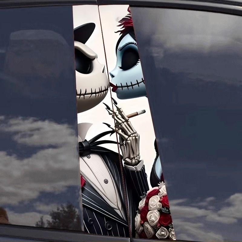 2pcs Halloween Horror Car Center Pillar Sticker B-pillar Protective Film Decor