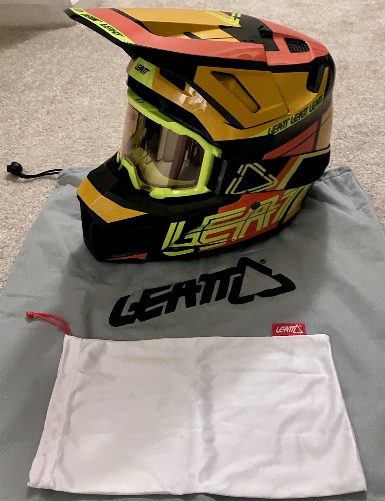 Leatt Moto 7.5 Helmet Citrus Small S - MINT Worn Once Street - w/ Goggles & Bags