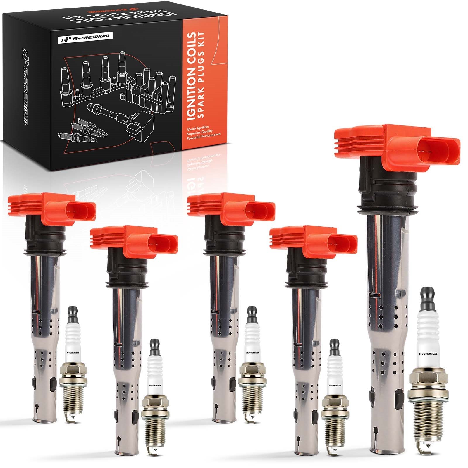 A-Premium 5x Ignition Coils & 5x Iridium Spark Plugs for VW Jetta 05-15 Passat A-Premium 5x Ignition Coils & 5x Iridium Spark Plugs for VW Jetta 05-15 Passat