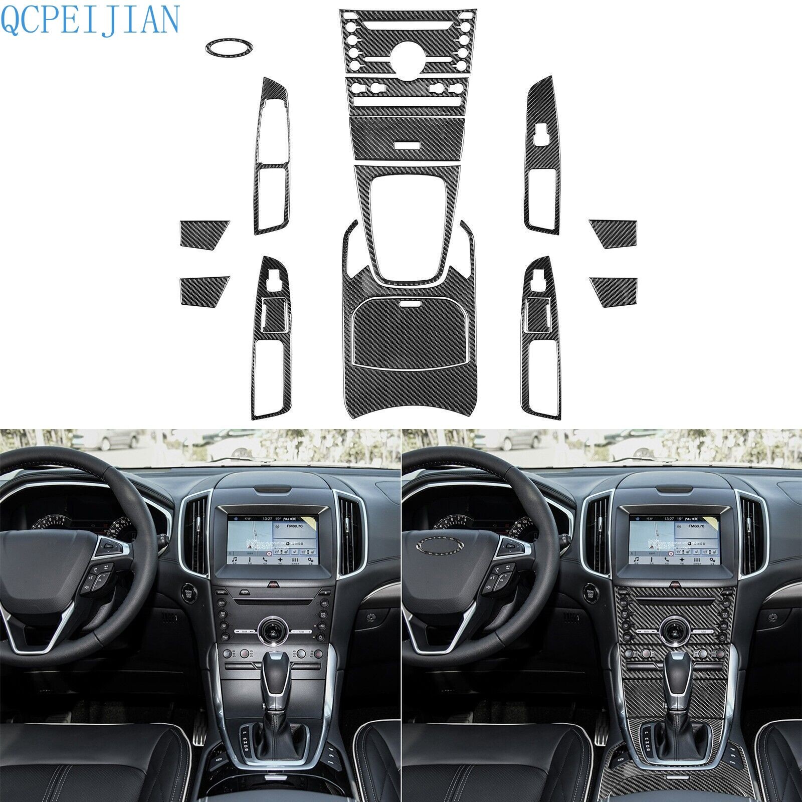 17Pcs Real Carbon Fiber Kits Whole Interior Trim Cover For Ford Edge 2015-2019 17Pcs Real Carbon Fiber Kits Whole Interior Trim Cover For Ford Edge 2015-2019