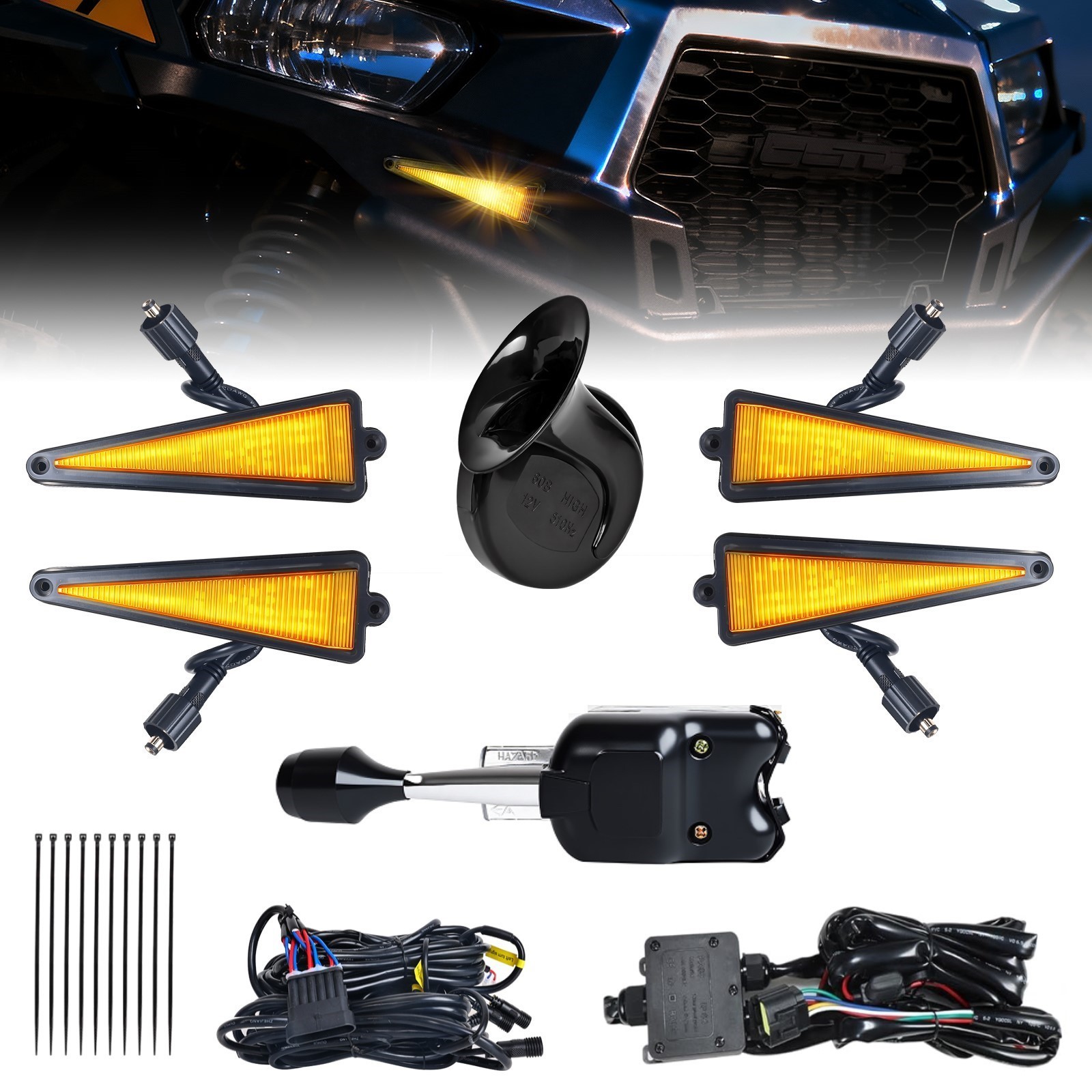 UTV Turn Signal Kit with Lever Column Switch and Triangle Amber Light UTV Turn Signal Kit with Lever Column Switch and Triangle Amber Light