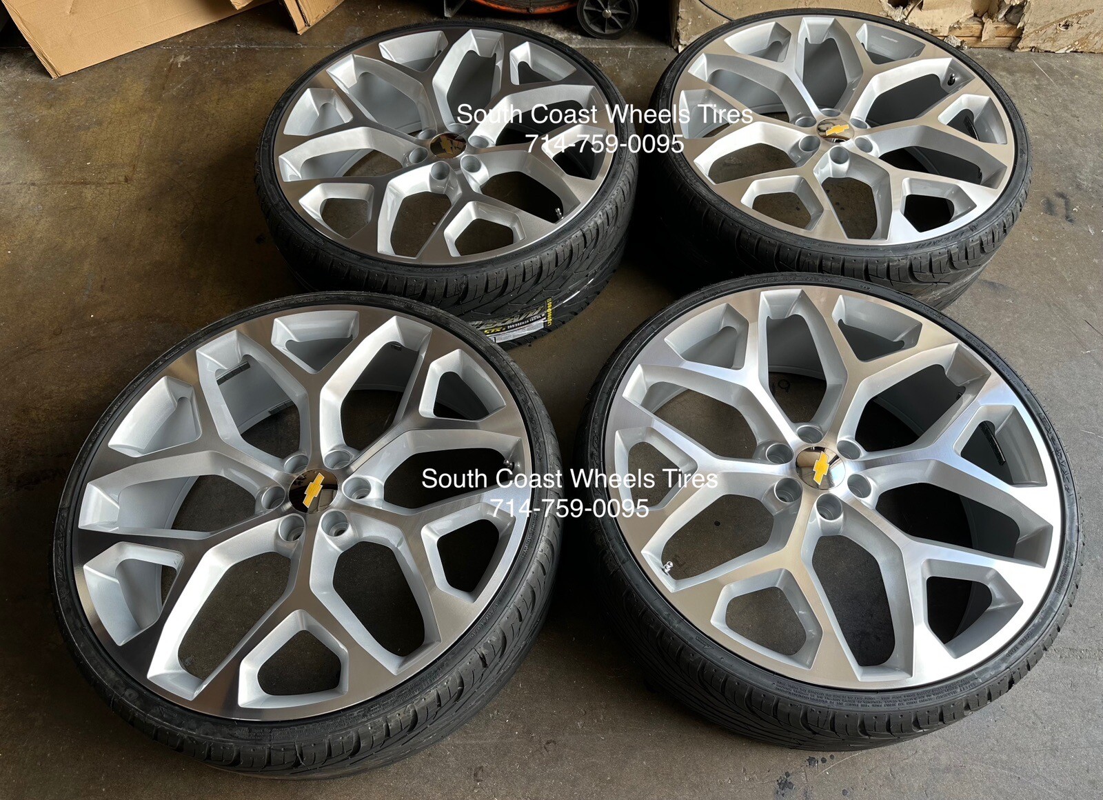 28” Inch SNOWFLAKE Silver Machine WHEELS TIRES Chevy Silverado Tahoe Suburban