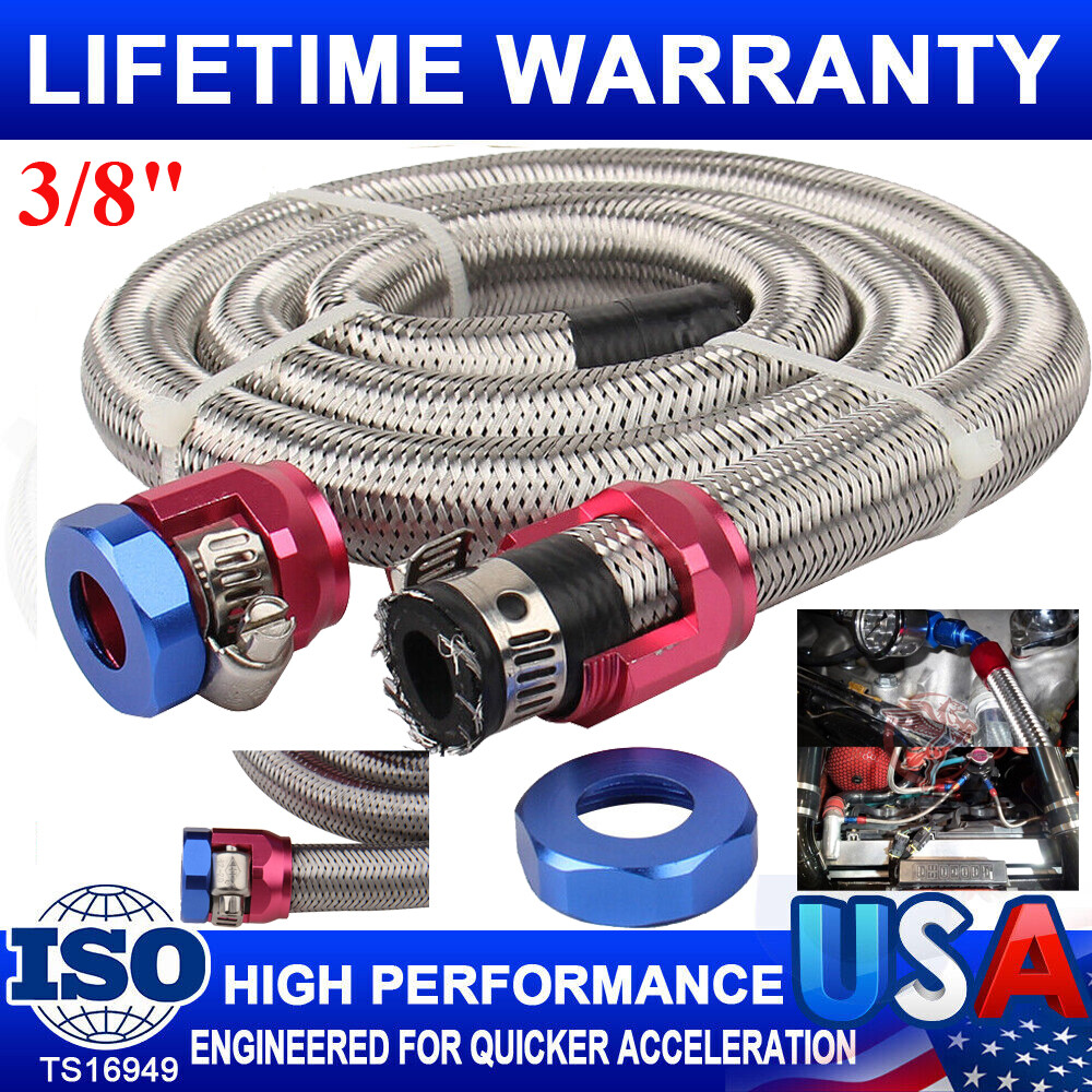 Universal 3/8 Fuel Line Kit Hose Blue Clamps Stainless Steel Flex Braided Oil Universal 3/8 Fuel Line Kit Hose Blue Clamps Stainless Steel Flex Braided Oil
