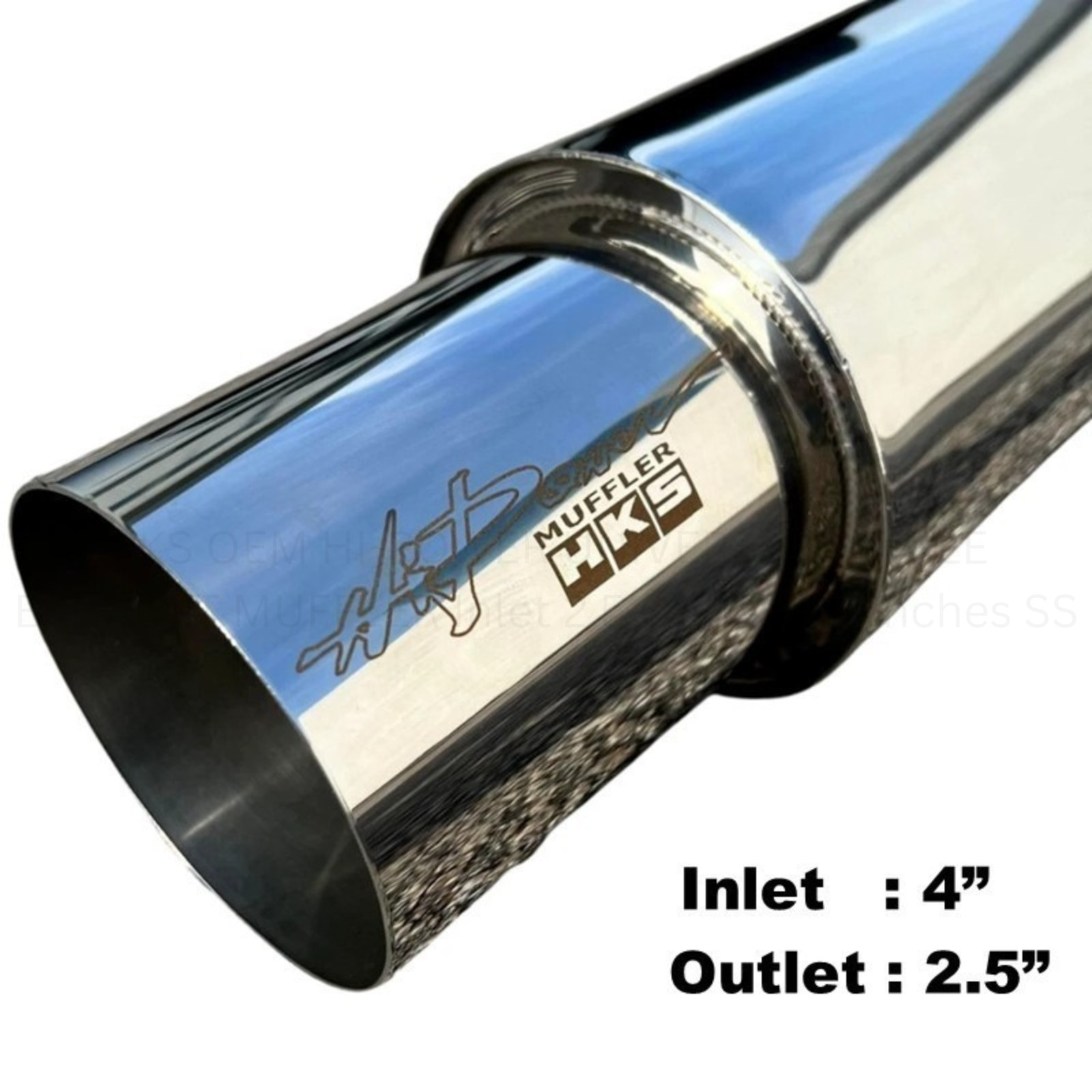 HKS OEM HI-POWER UNIVERSAL SINGLE EXHAUST MUFFLER Inlet 2.5 Outlet 4.0 Inches SS
