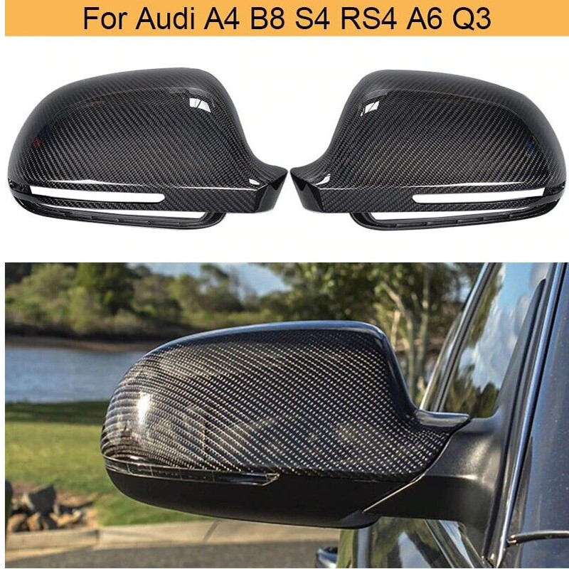 Pair Carbon Fiber Black Rearview Side Mirror Cover Caps For Audi A5 S5 2008-2009