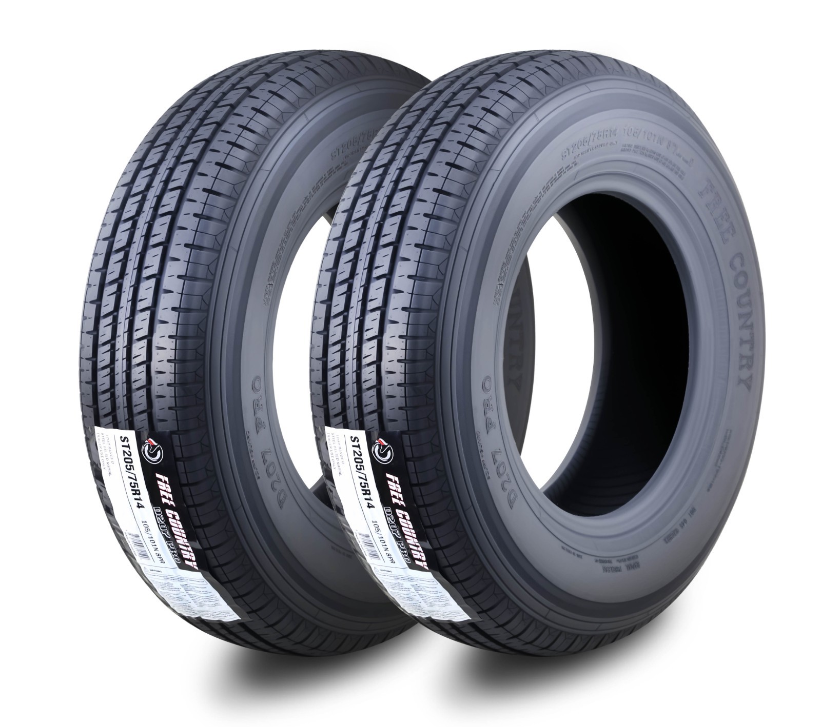 2 Trailer Tires ST205/75R14 Premium FREE COUNTRY 8 Ply LR D 105M w/Scuff Guard 2 Trailer Tires ST205/75R14 Premium FREE COUNTRY 8 Ply LR D 105M w/Scuff Guard