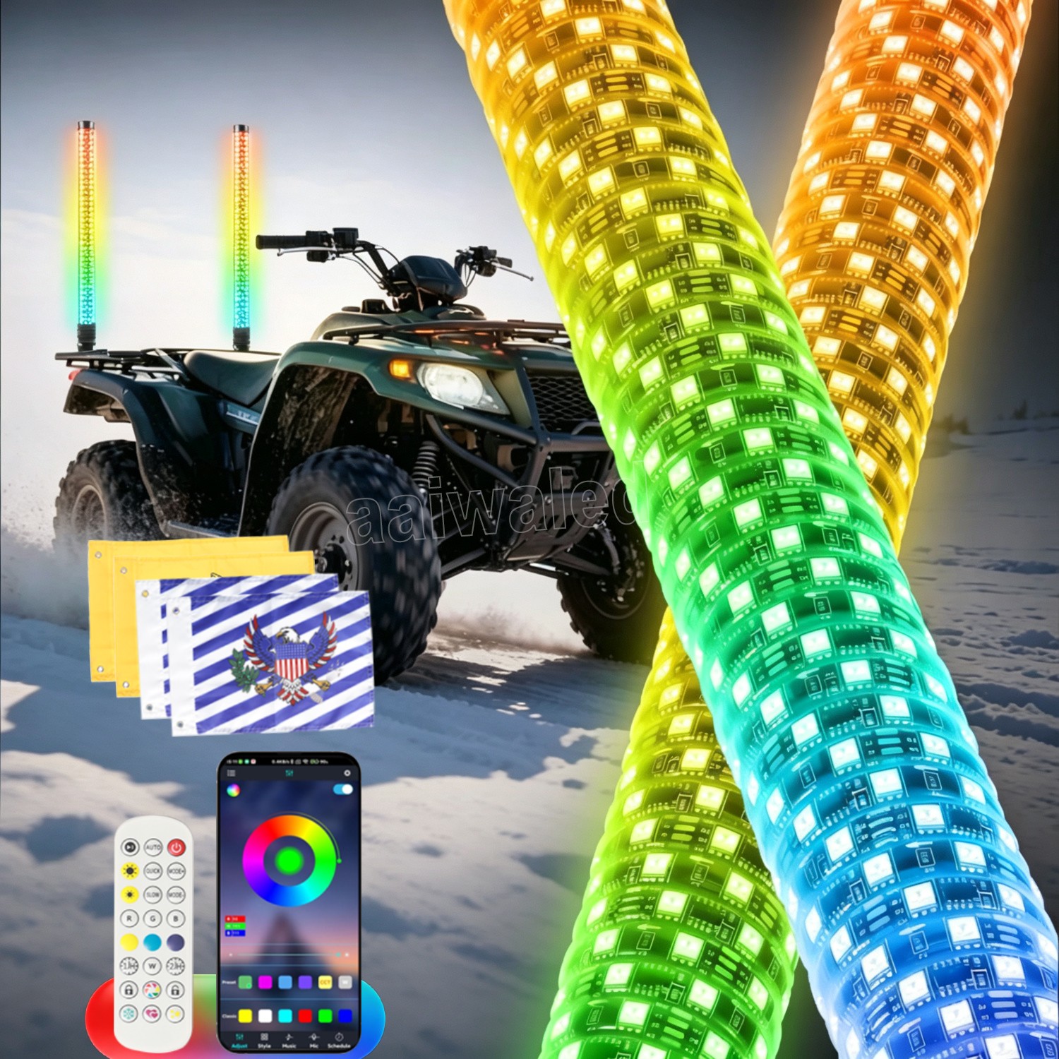 2X 2FT Spiral LED Fat Whip Light Antenna RGB Chasing For Can-am X3 RZR UTV ATV 2X 2FT Spiral LED Fat Whip Light Antenna RGB Chasing For Can-am X3 RZR UTV ATV