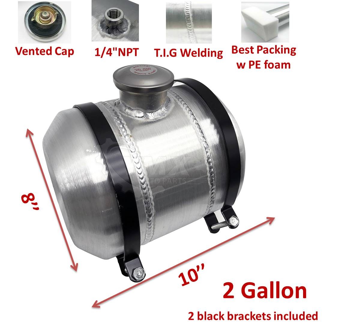 2 Gallons Center Fill Aluminum Fuel Tank w/ Accessories, 1/4 NPT, 8
