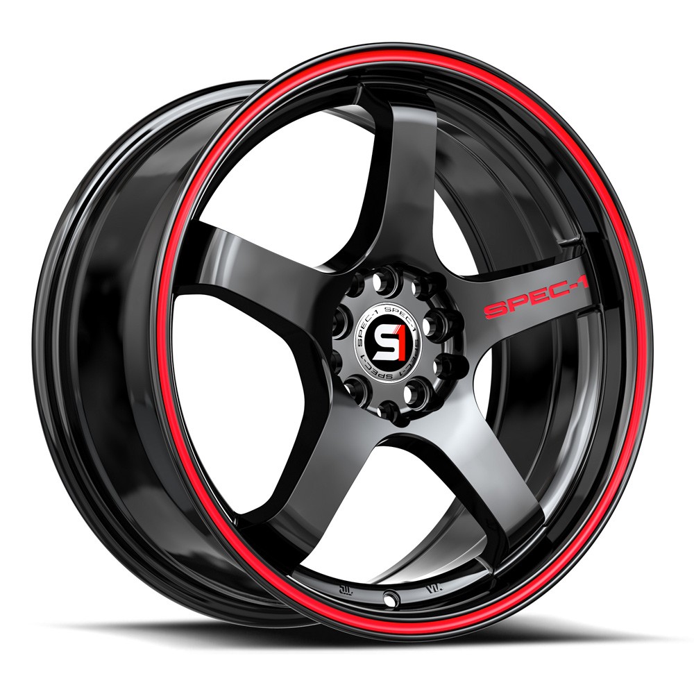 Spec-1 SPT-31 18x8.5 4x100 4x114.3 +38 Cb 73.1 Gloss Black & Red Line